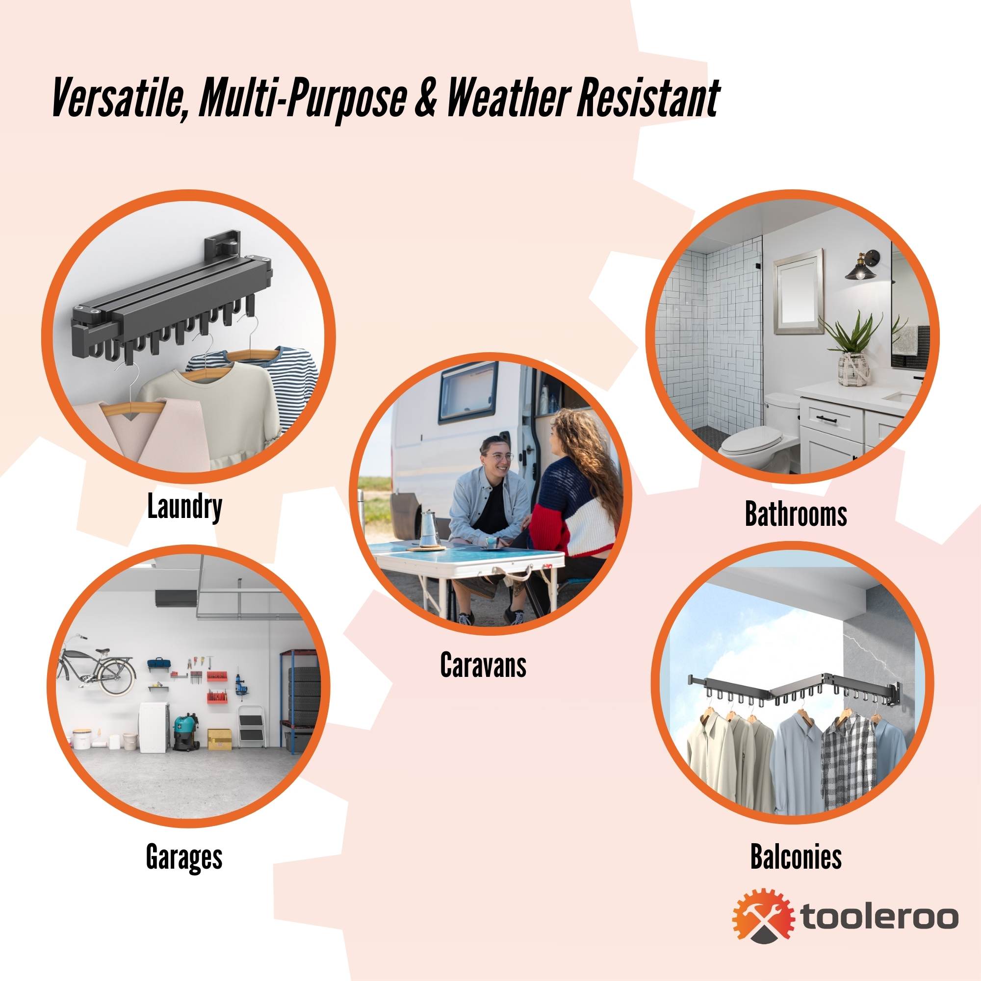 Tooleroo Clothes Drying Rack Tri-Fold Wall-Mount Space-Saving Laundry Hanger 5