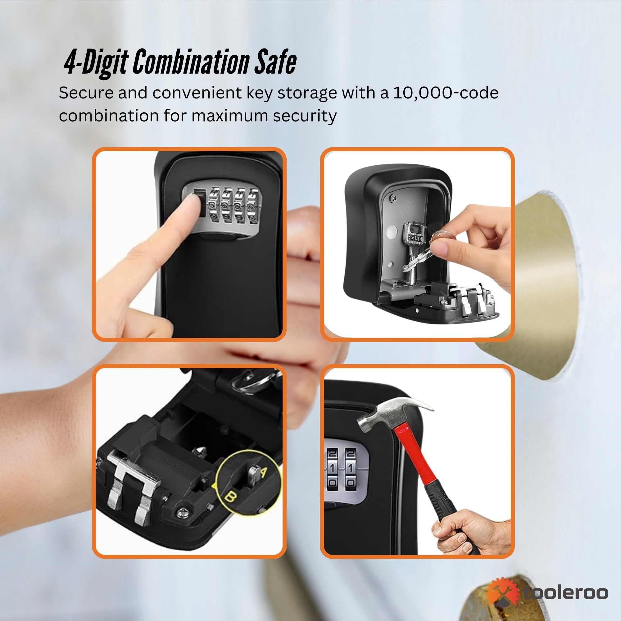 Tooleroo Wall Mount Key Lock Box – 4-Digit Safe Weatherproof Secure Storage 4