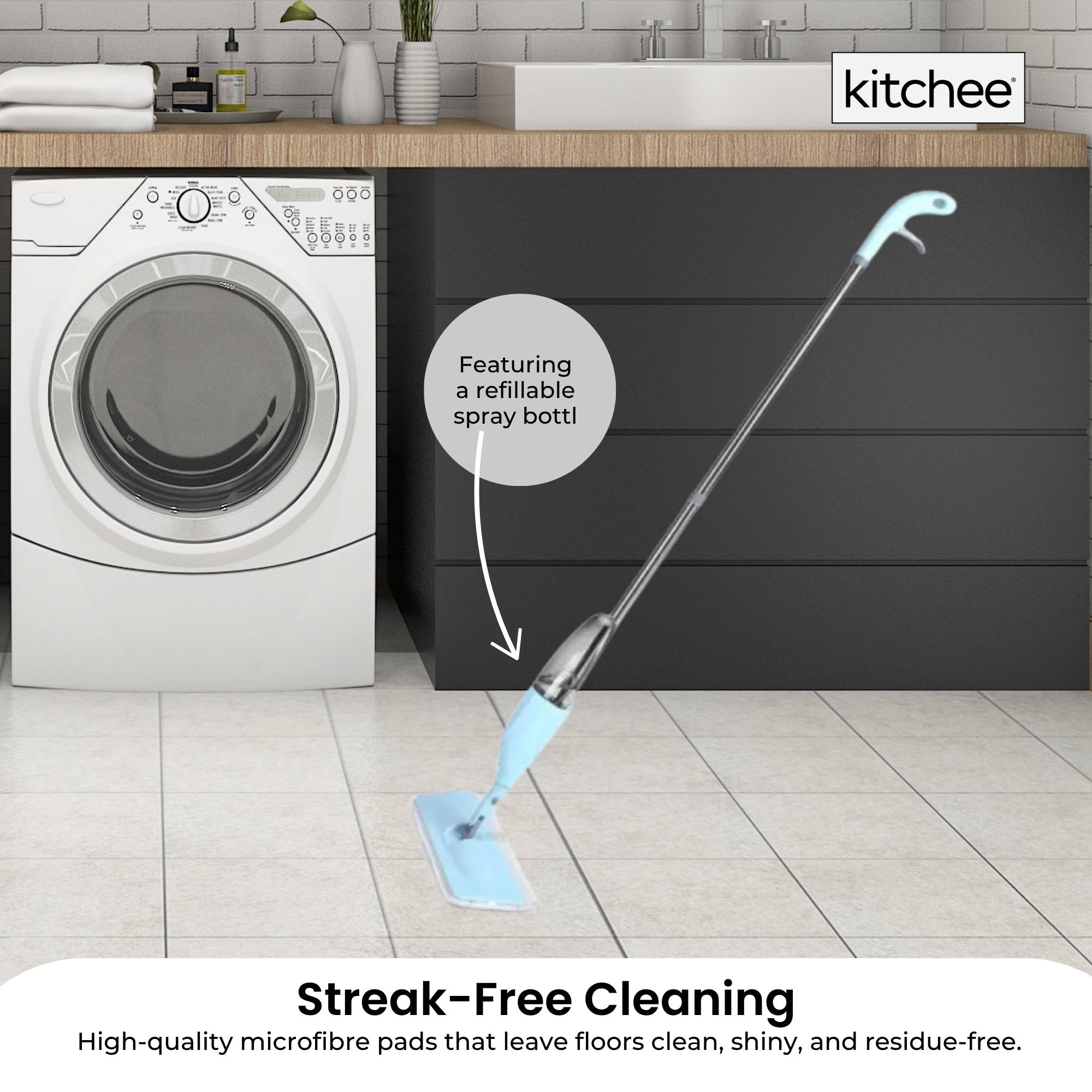Kitchee Refillable Spray Floor Mop with Reusable & Washable Multi-Surface Microfibre Pad 3