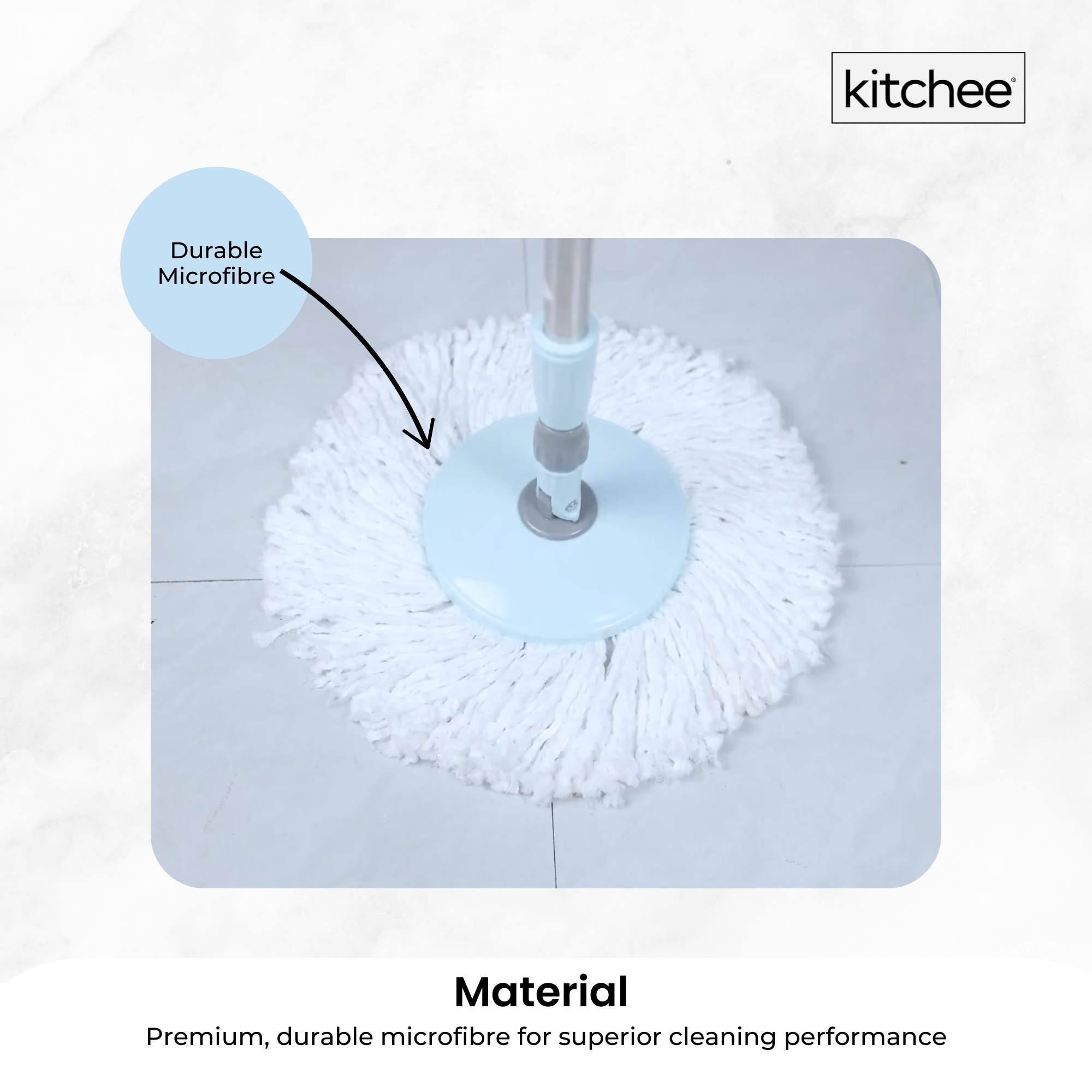 Kitchee Spin Mop & Bucket Set – Microfibre Pad, Telescopic Handle, 10L Capacity 5
