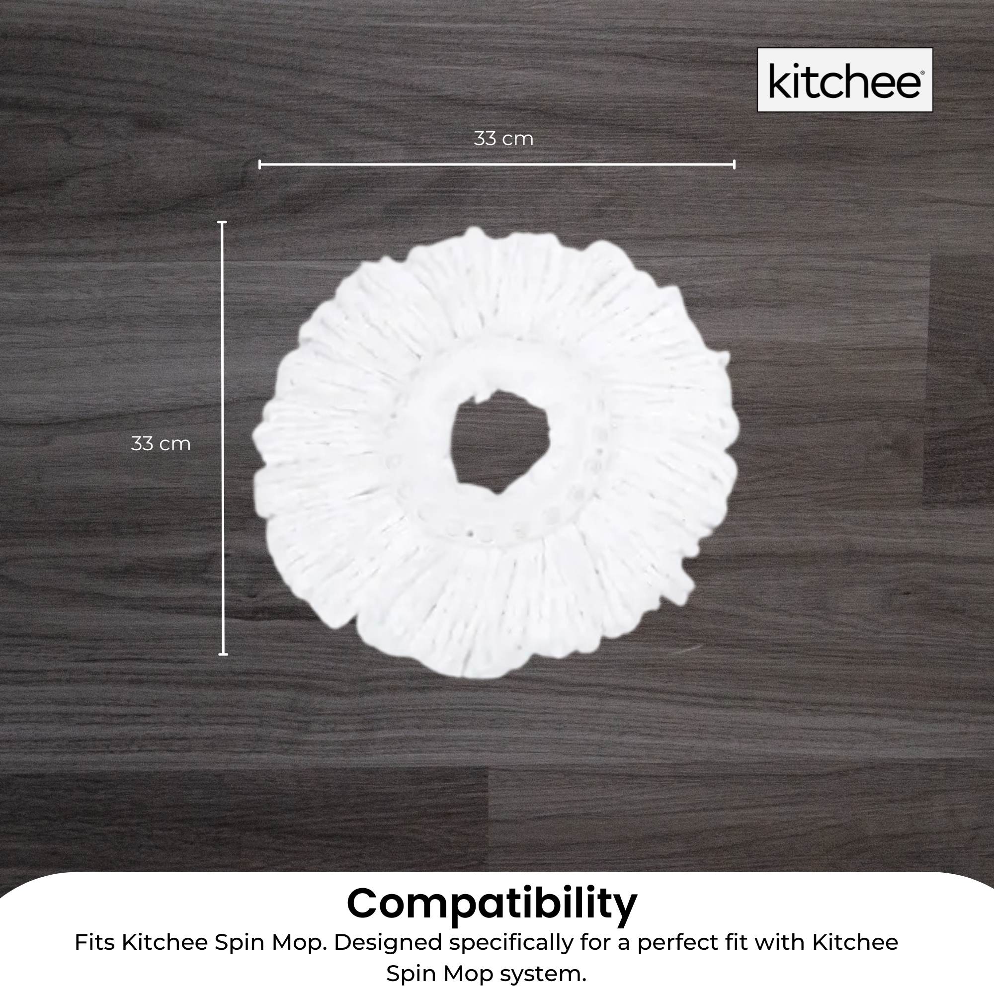 4x Kitchee Microfibre Mop Head Replacement for Kitchee Spin Mop - White Round 4