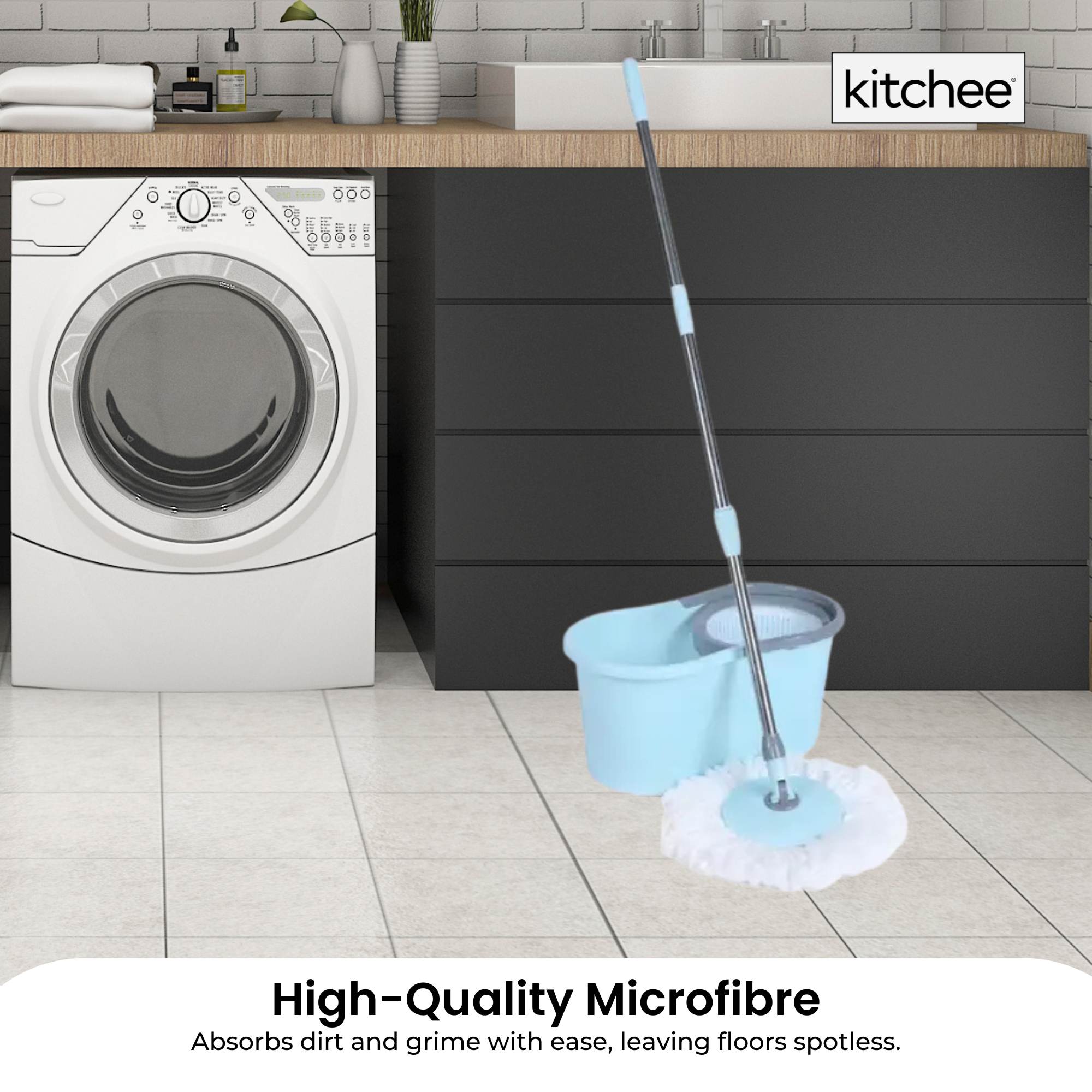 4x Kitchee Microfibre Mop Head Replacement for Kitchee Spin Mop - White Round 5
