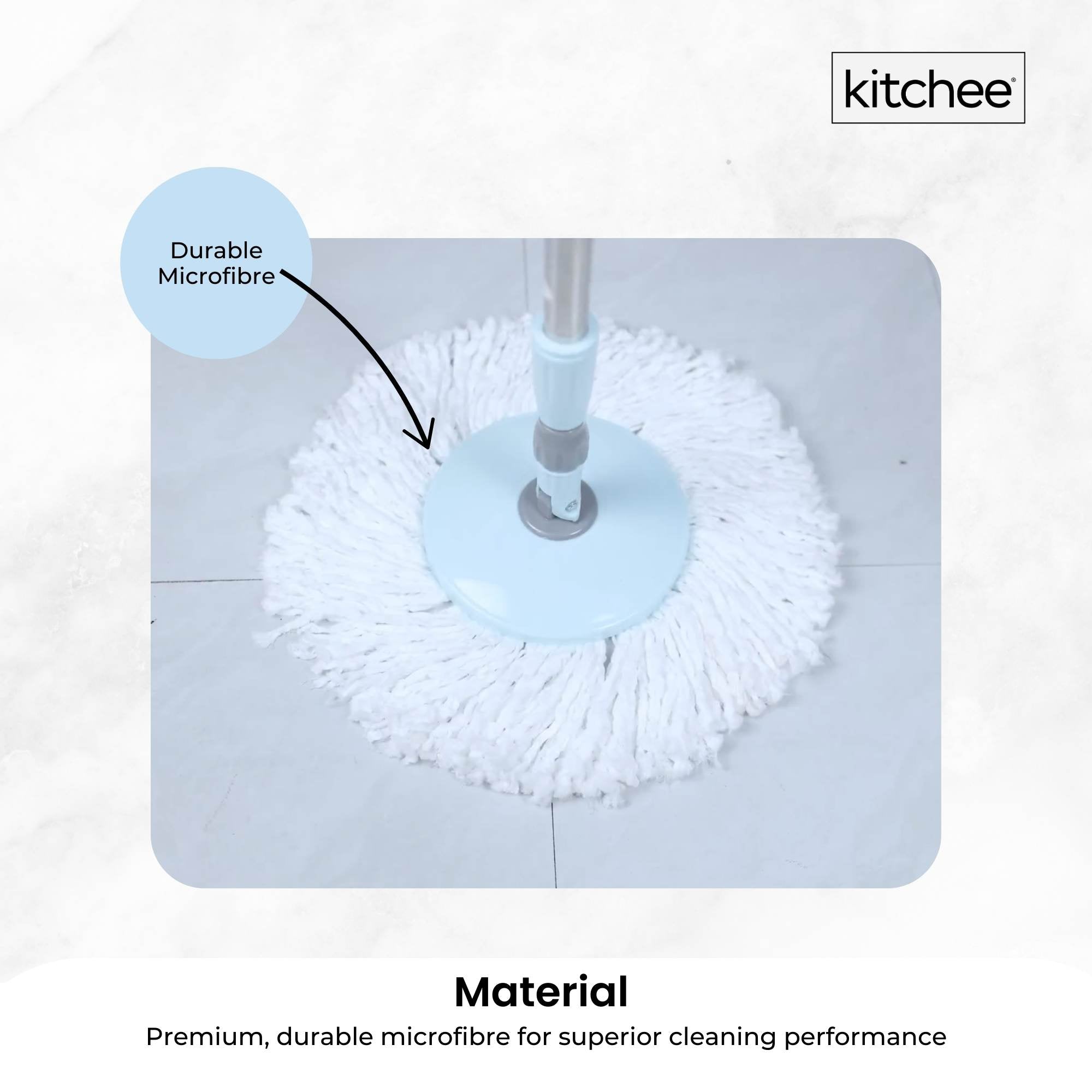 4x Kitchee Microfibre Mop Head Replacement for Kitchee Spin Mop - White Round 6