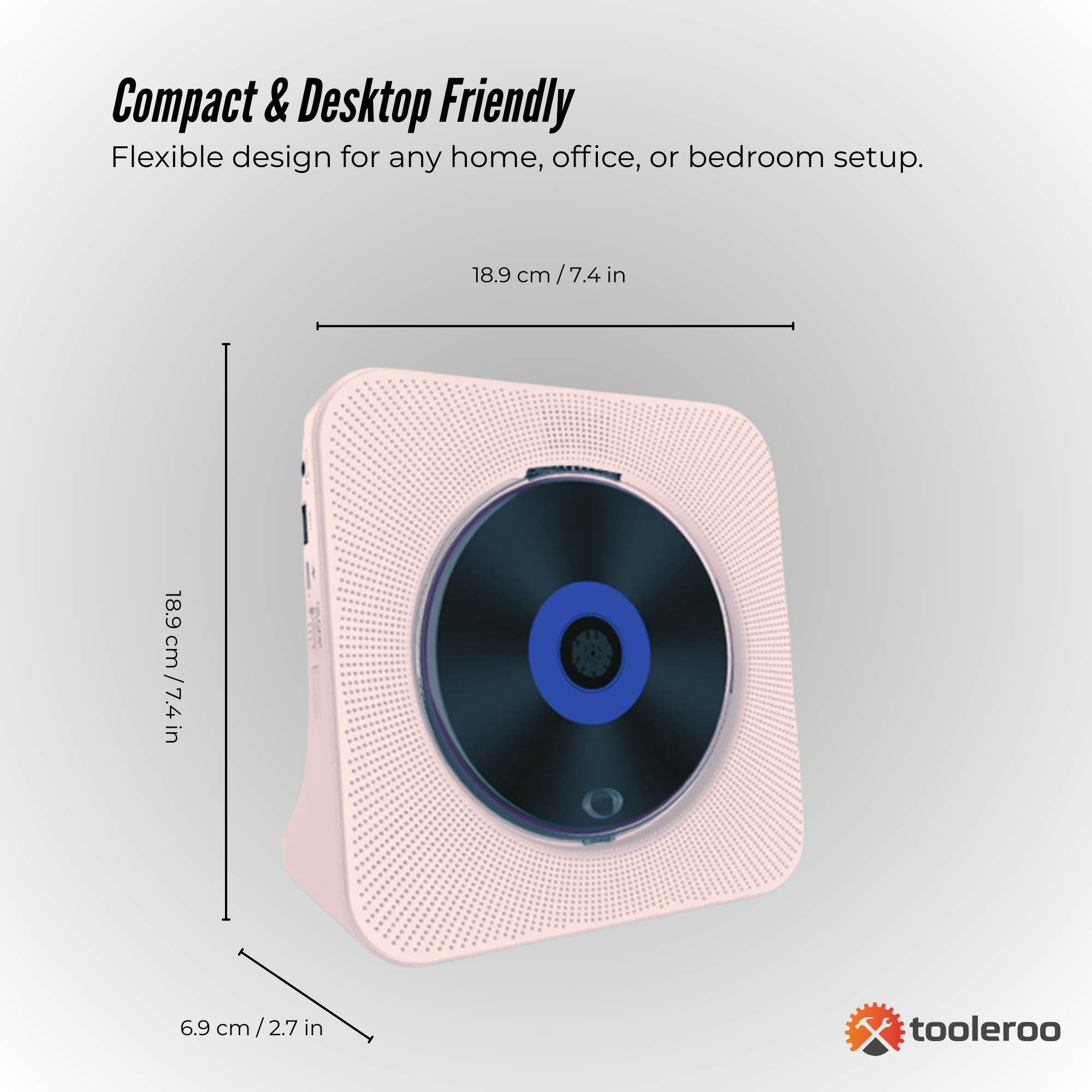 Tooleroo USB Rechargeable Desktop CD Player Speaker – Bluetooth Portable Pink 4