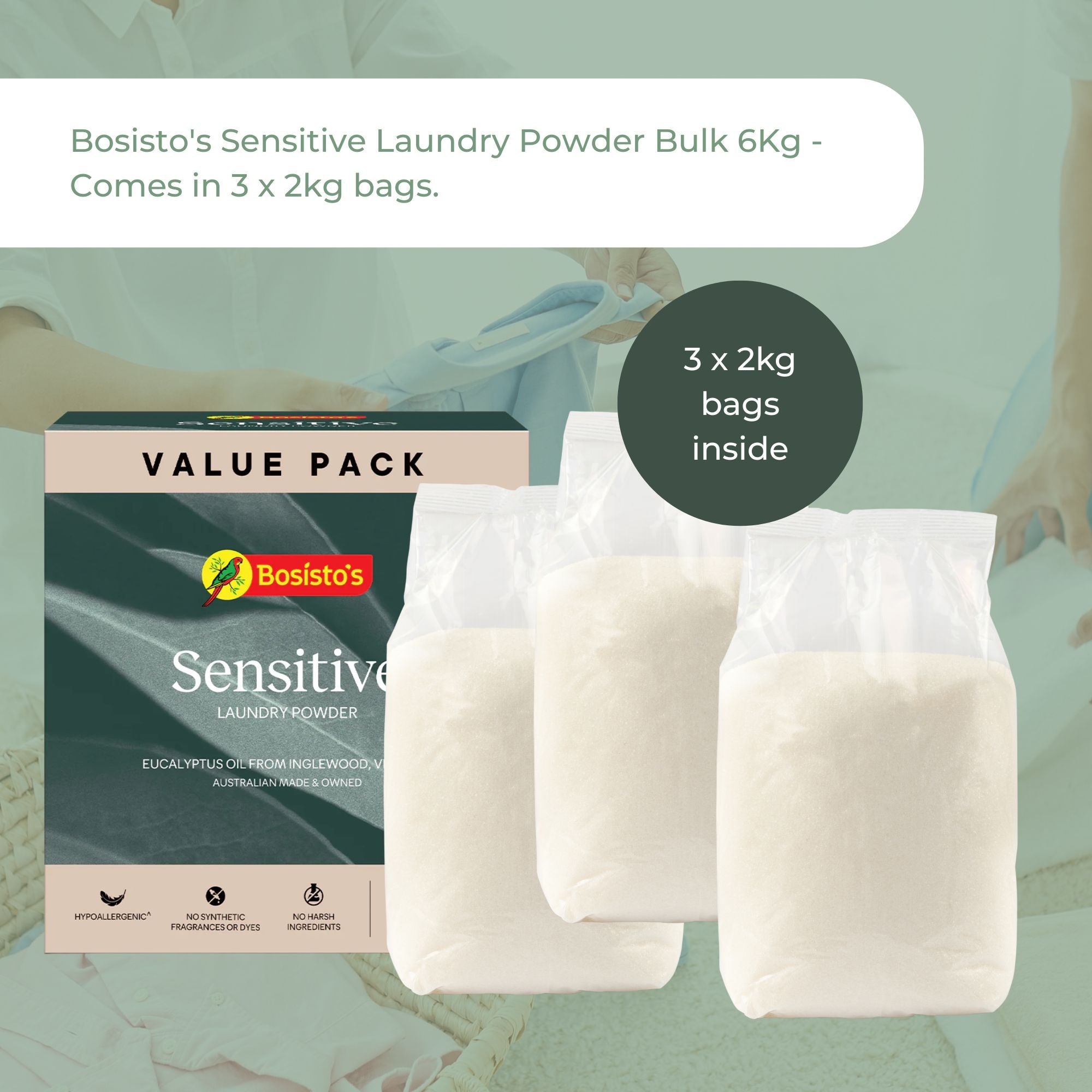 Bosisto's 6Kg Senstive Laundry Powder Refill - Eco Eucalyptus Washing Detergent 4