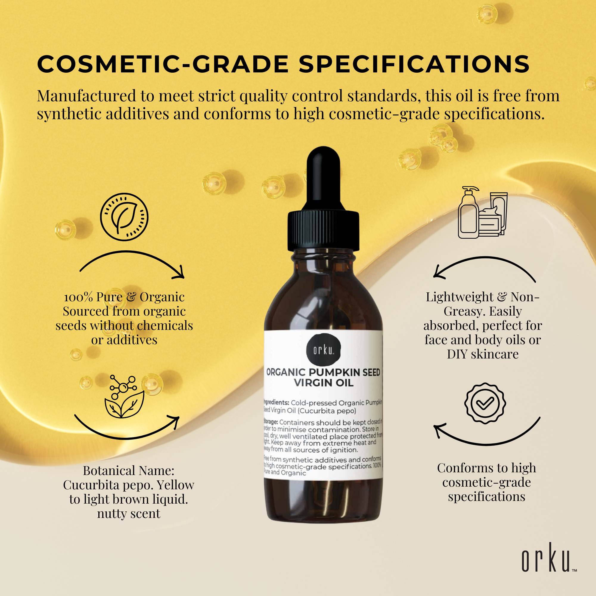 Orku 25ml Organic Pumpkin Seed Oil – Virgin Cold Pressed Unrefined Cosmetic Gr. 5