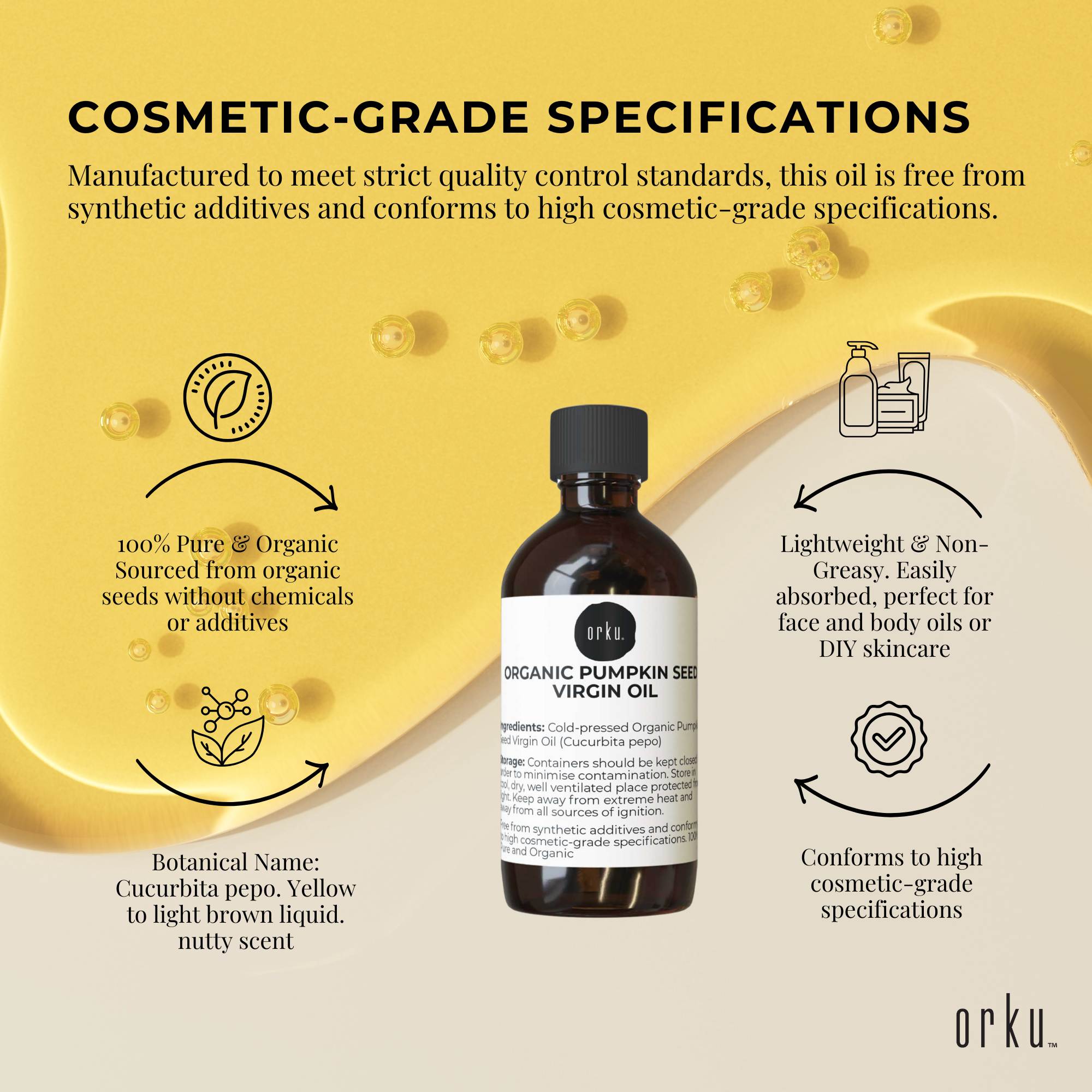 Orku 100ml Organic Pumpkin Seed Oil – Virgin Cold Pressed Unrefined Cosmetic Gr. 4