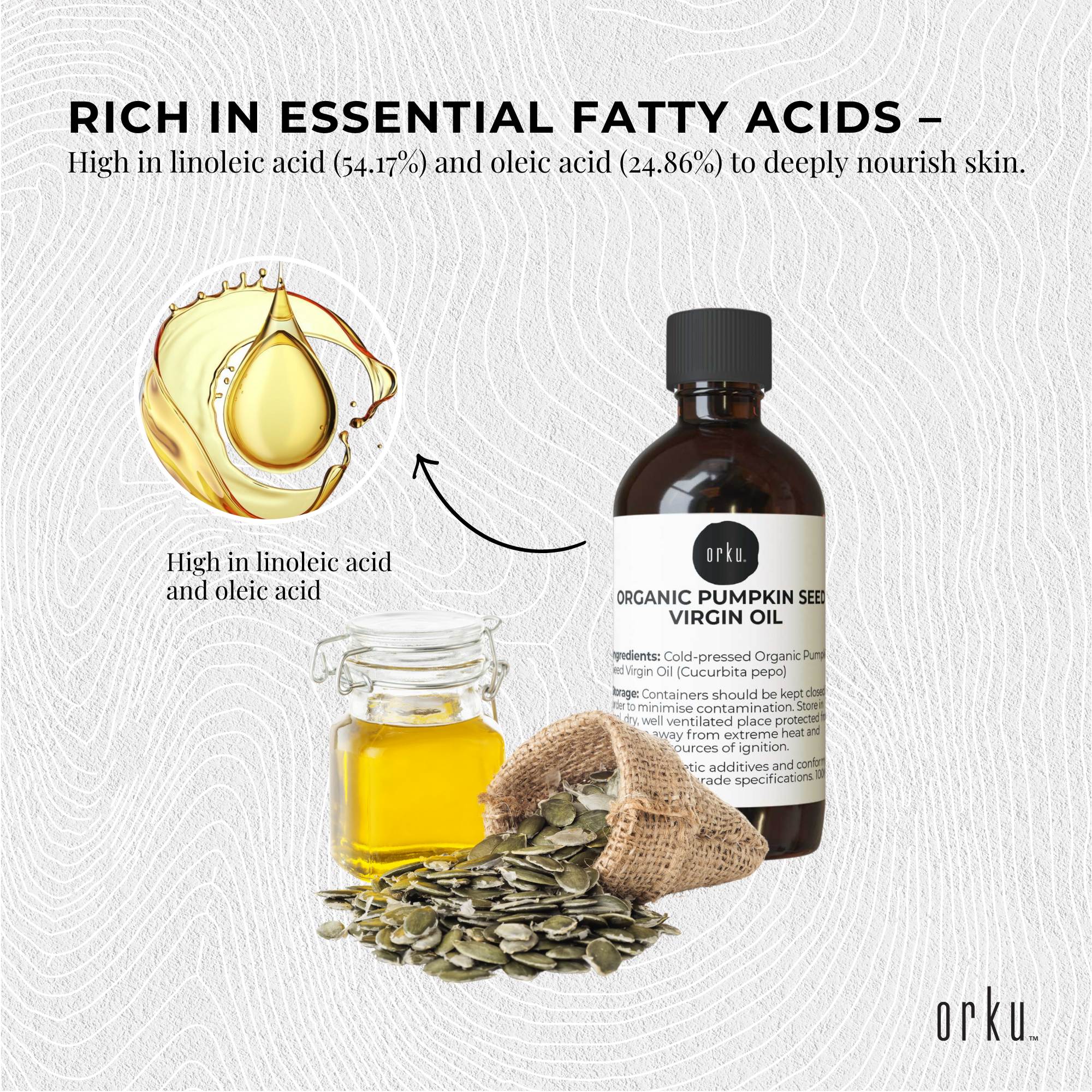 Orku 100ml Organic Pumpkin Seed Oil – Virgin Cold Pressed Unrefined Cosmetic Gr. 5