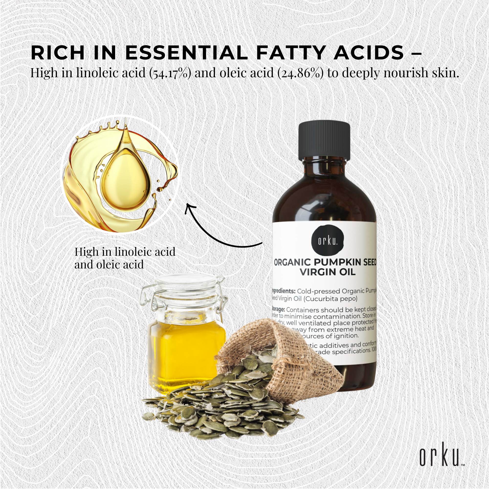 Orku 250ml Organic Pumpkin Seed Oil – Virgin Cold Pressed Unrefined Cosmetic Gr. 4