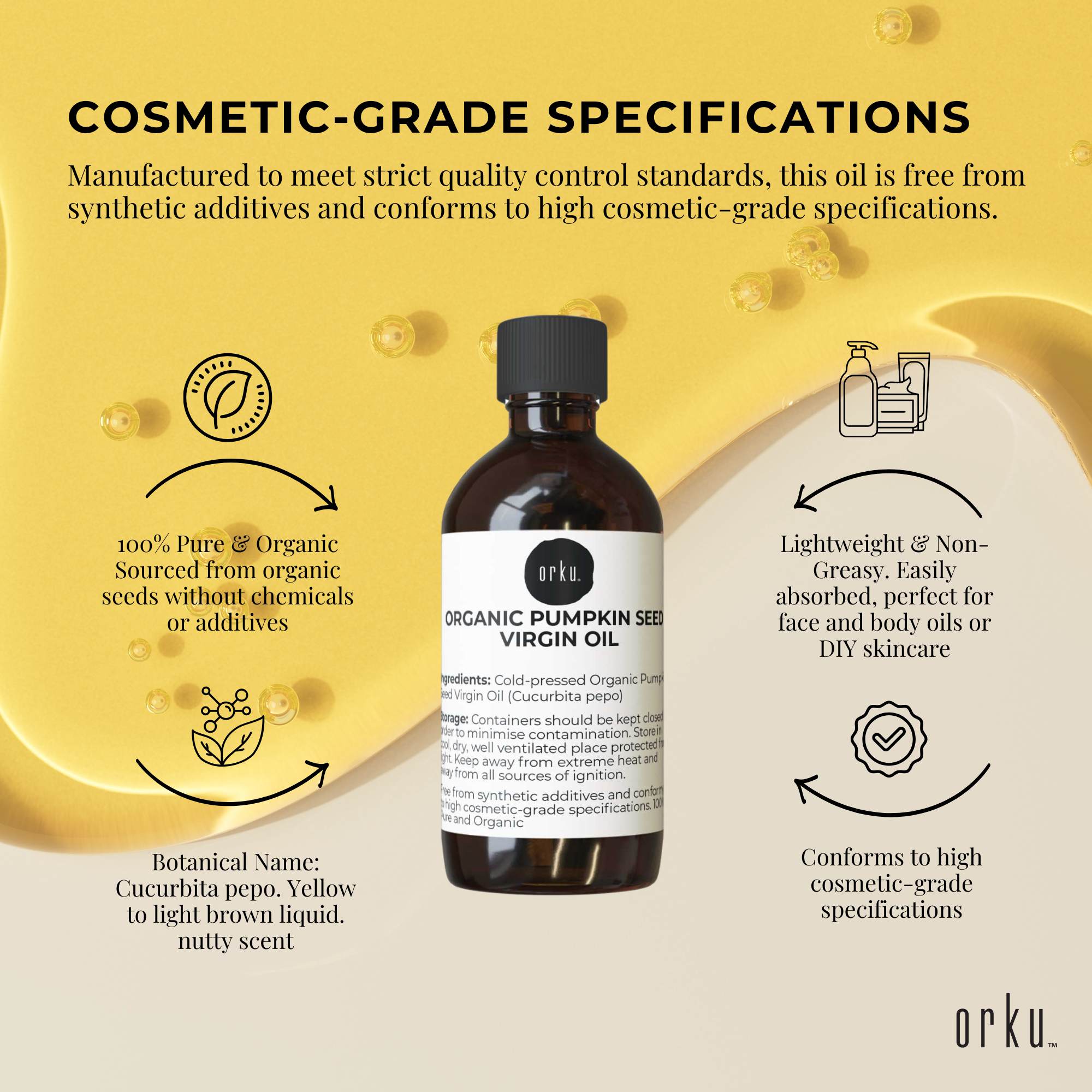 Orku 250ml Organic Pumpkin Seed Oil – Virgin Cold Pressed Unrefined Cosmetic Gr. 5