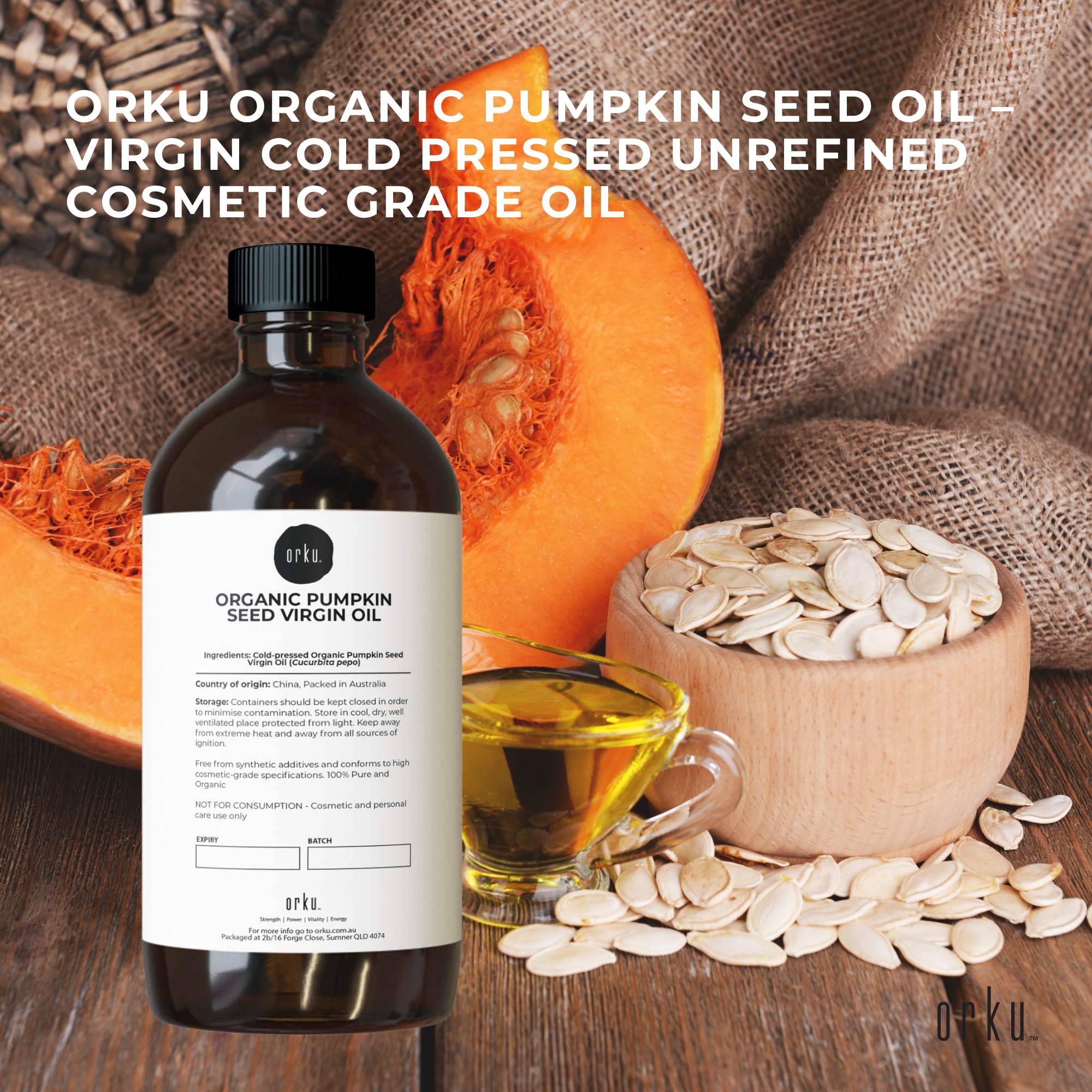 Orku 500ml Organic Pumpkin Seed Oil – Virgin Cold Pressed Unrefined Cosmetic Gr.