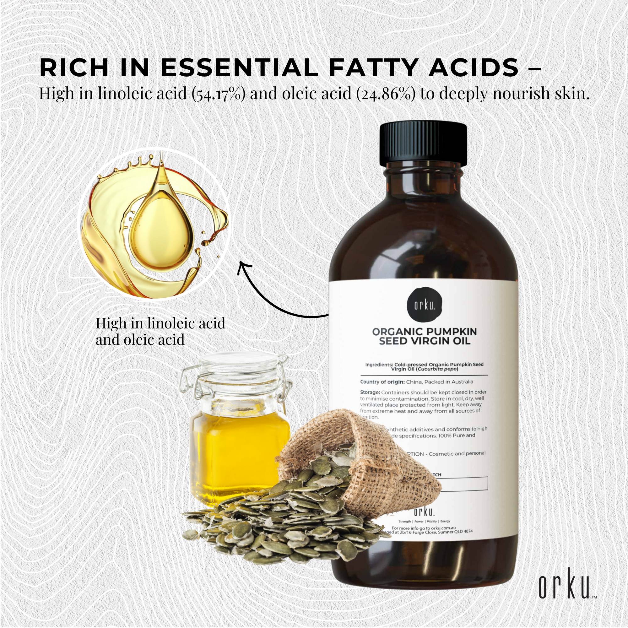Orku 500ml Organic Pumpkin Seed Oil – Virgin Cold Pressed Unrefined Cosmetic Gr. 4