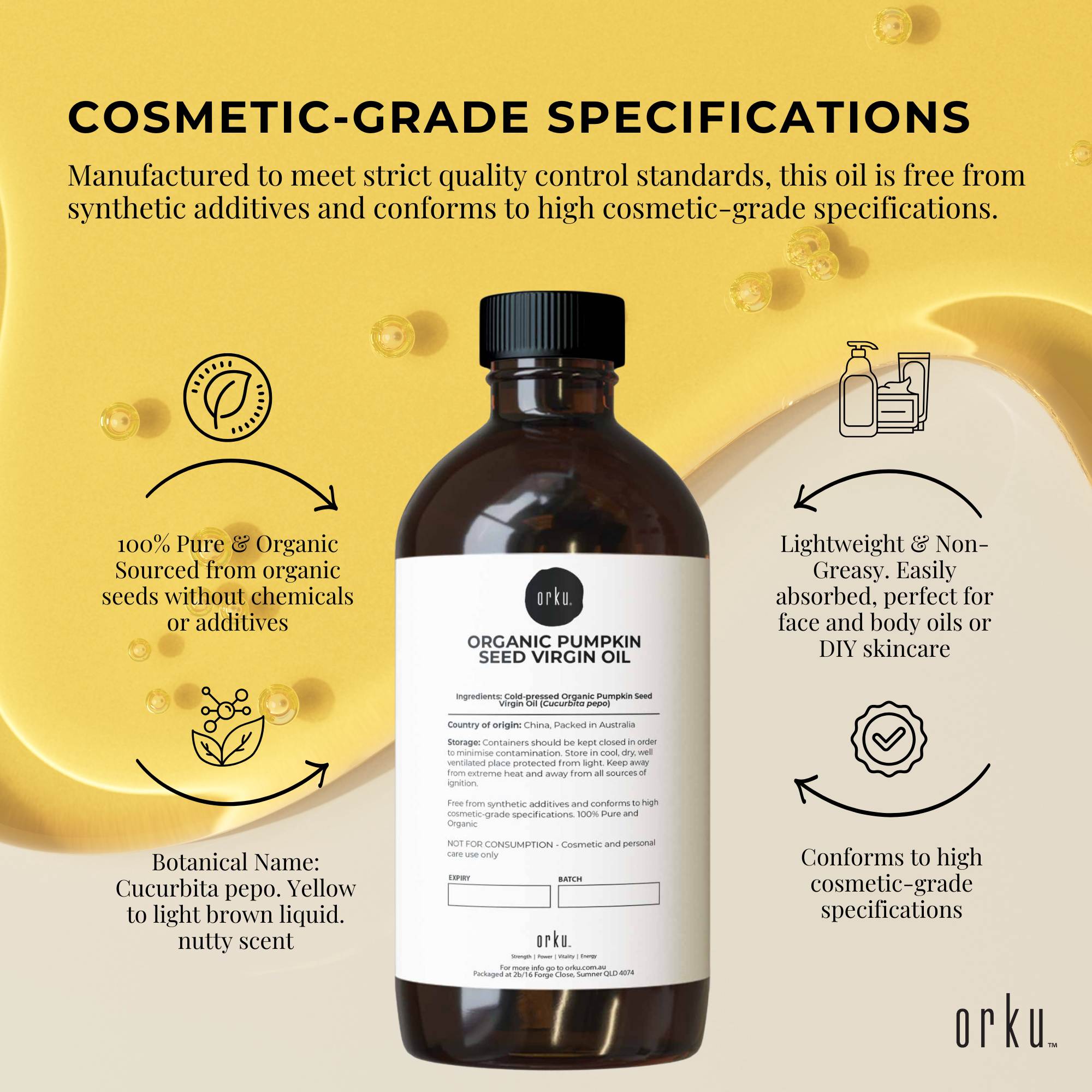 Orku 500ml Organic Pumpkin Seed Oil – Virgin Cold Pressed Unrefined Cosmetic Gr. 5