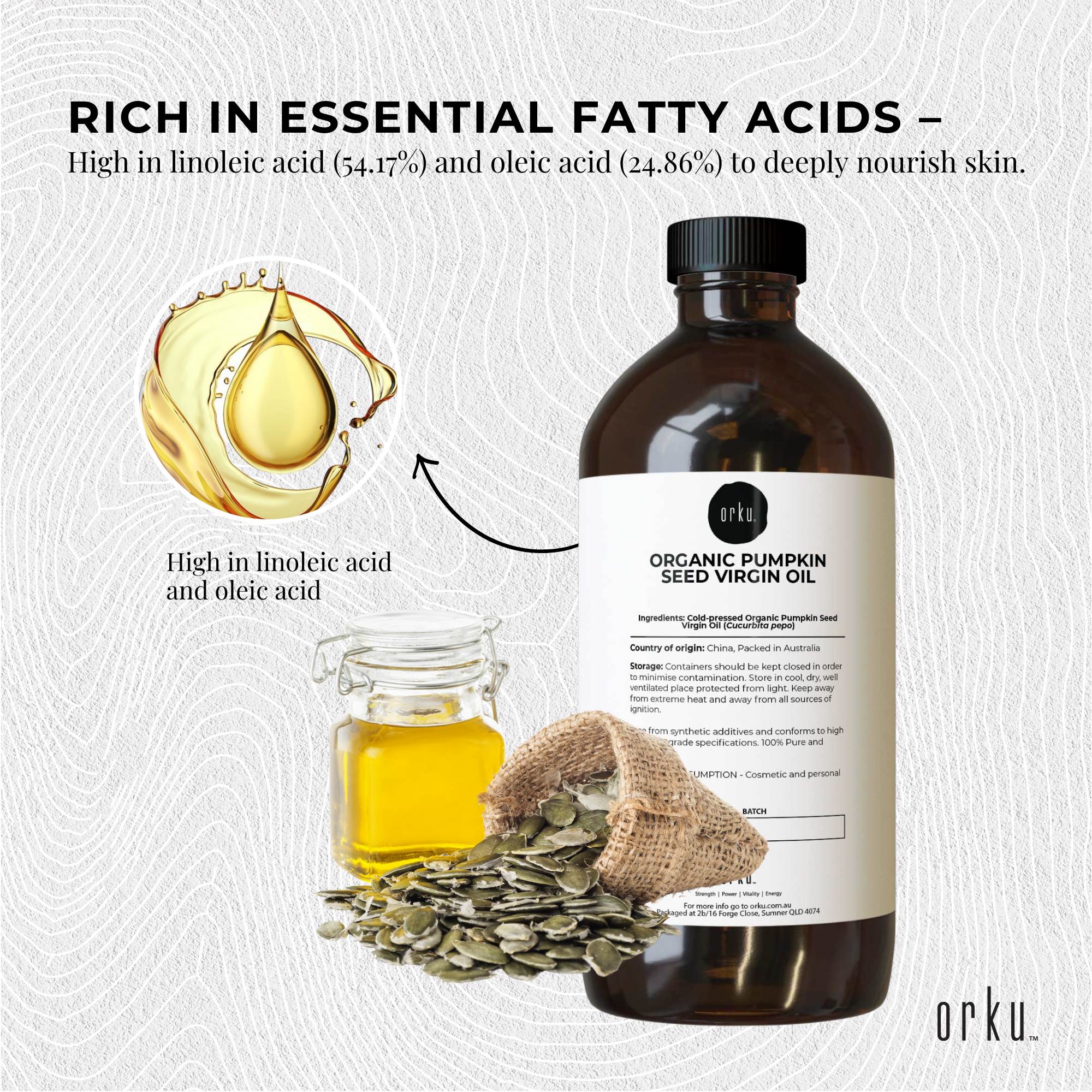 Orku 1L Organic Pumpkin Seed Oil – Virgin Cold Pressed Unrefined Cosmetic Gr. 4