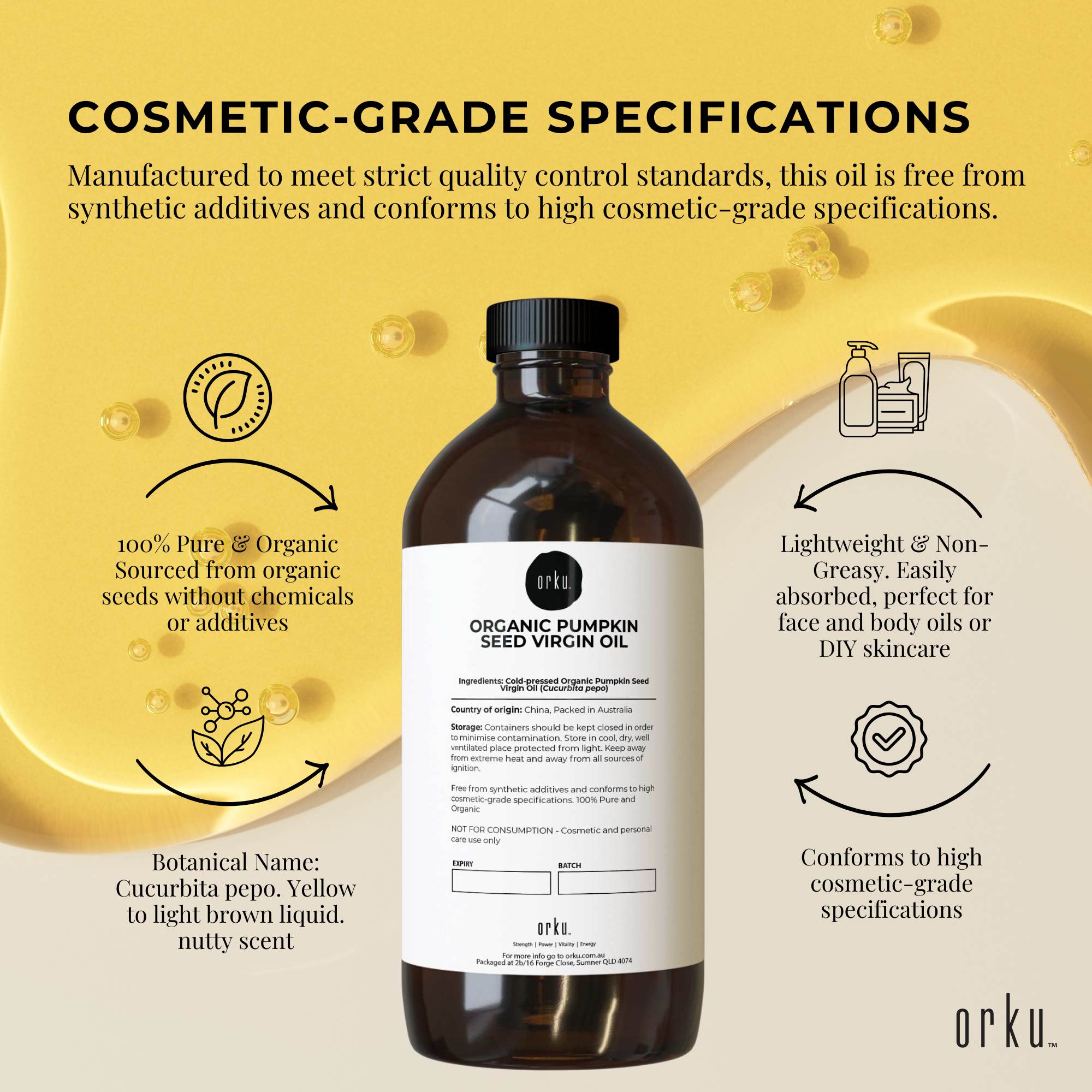 Orku 1L Organic Pumpkin Seed Oil – Virgin Cold Pressed Unrefined Cosmetic Gr. 5