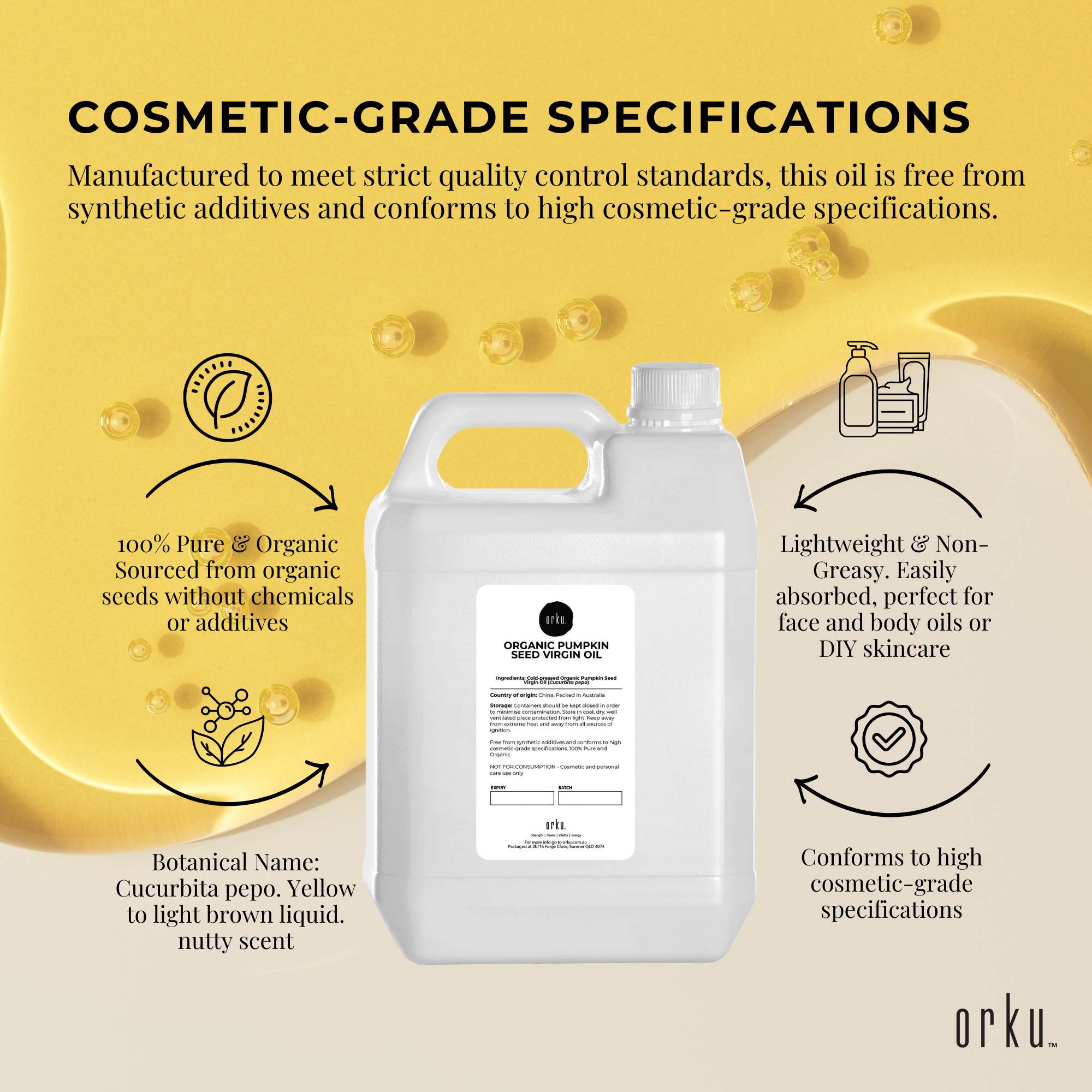 Orku 5L Organic Pumpkin Seed Oil – Virgin Cold Pressed Unrefined Cosmetic Gr. 4