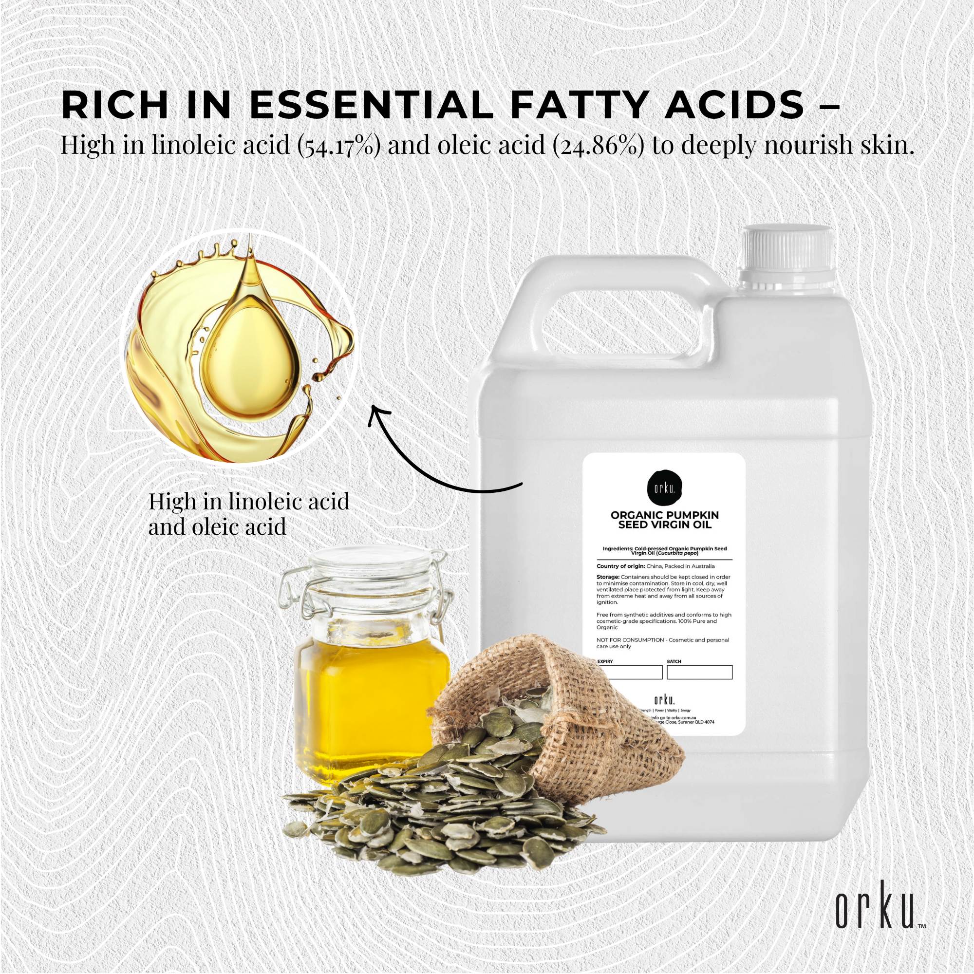 Orku 5L Organic Pumpkin Seed Oil – Virgin Cold Pressed Unrefined Cosmetic Gr. 5