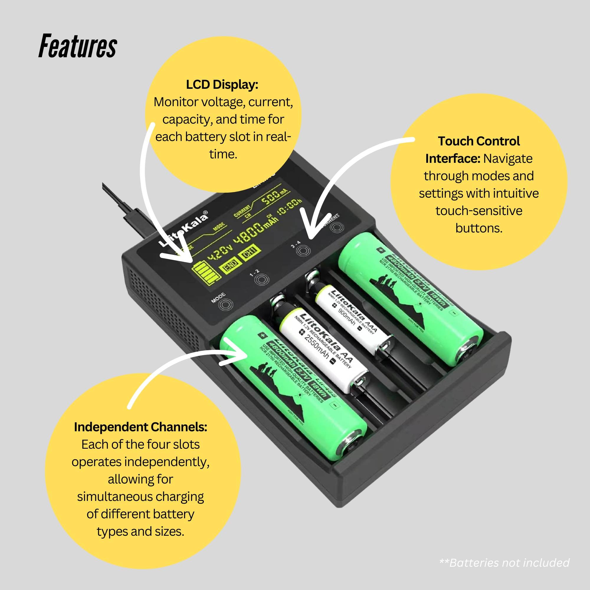 LiitoKala Lii-M4S Battery Charger LCD 4-Slot USB Li-ion NiMH Test Discharge Mode 3