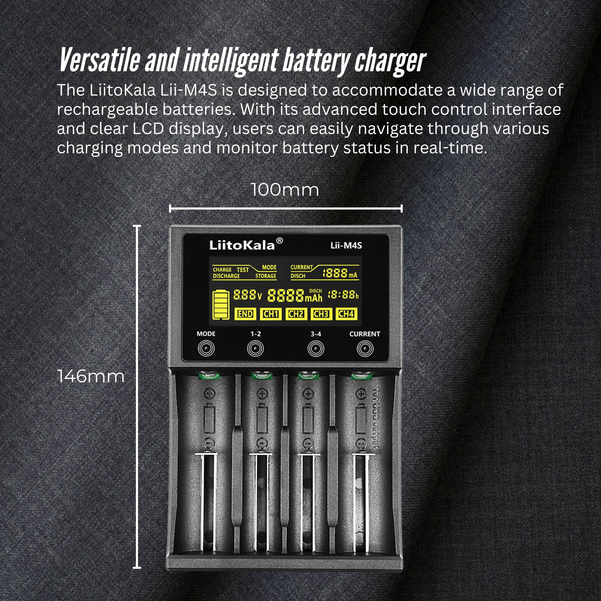 LiitoKala Lii-M4S Battery Charger LCD 4-Slot USB Li-ion NiMH Test Discharge Mode 4