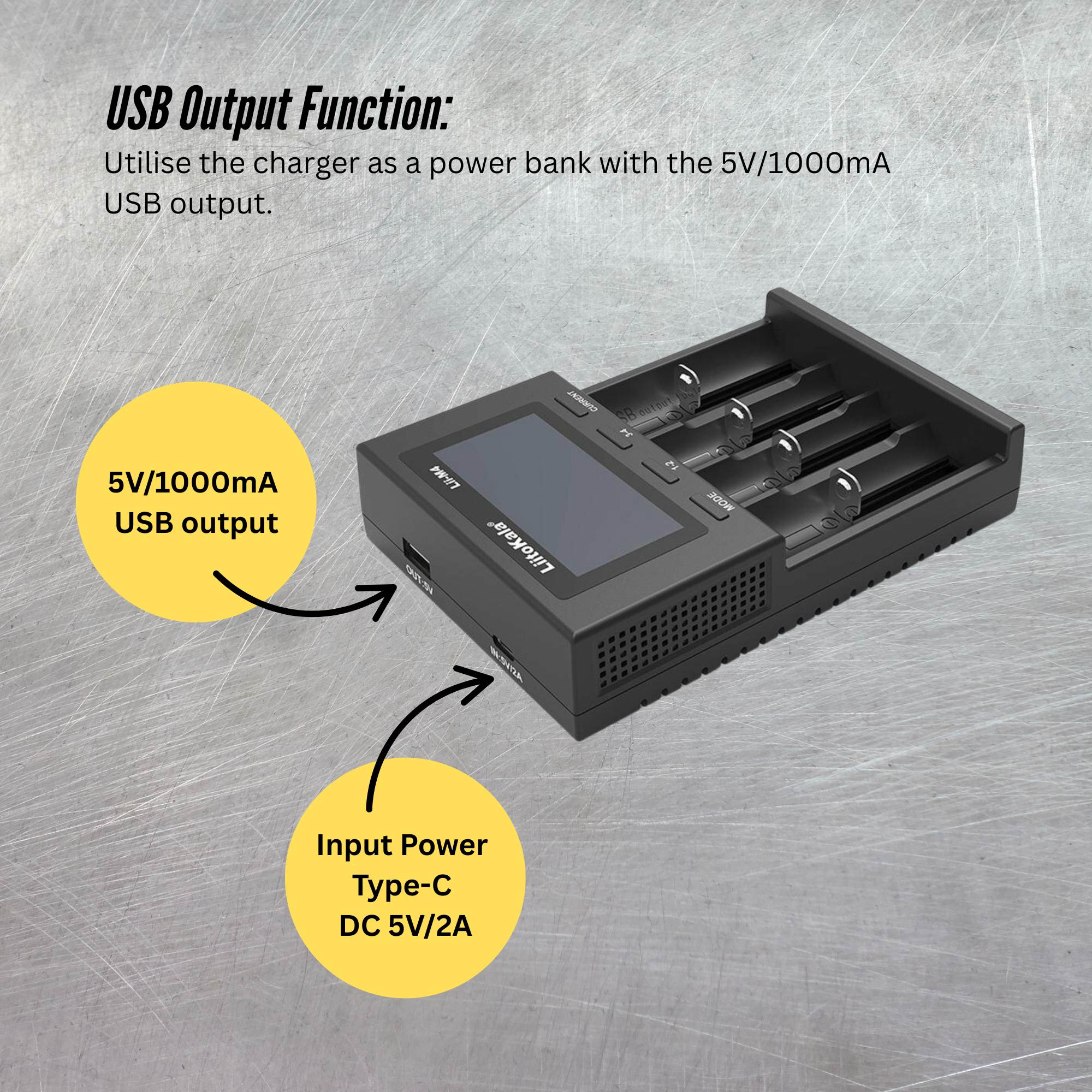 LiitoKala Lii-M4 Smart Battery Charger LCD - 4-Slot USB for 18650 AA AAA Li-ion 6