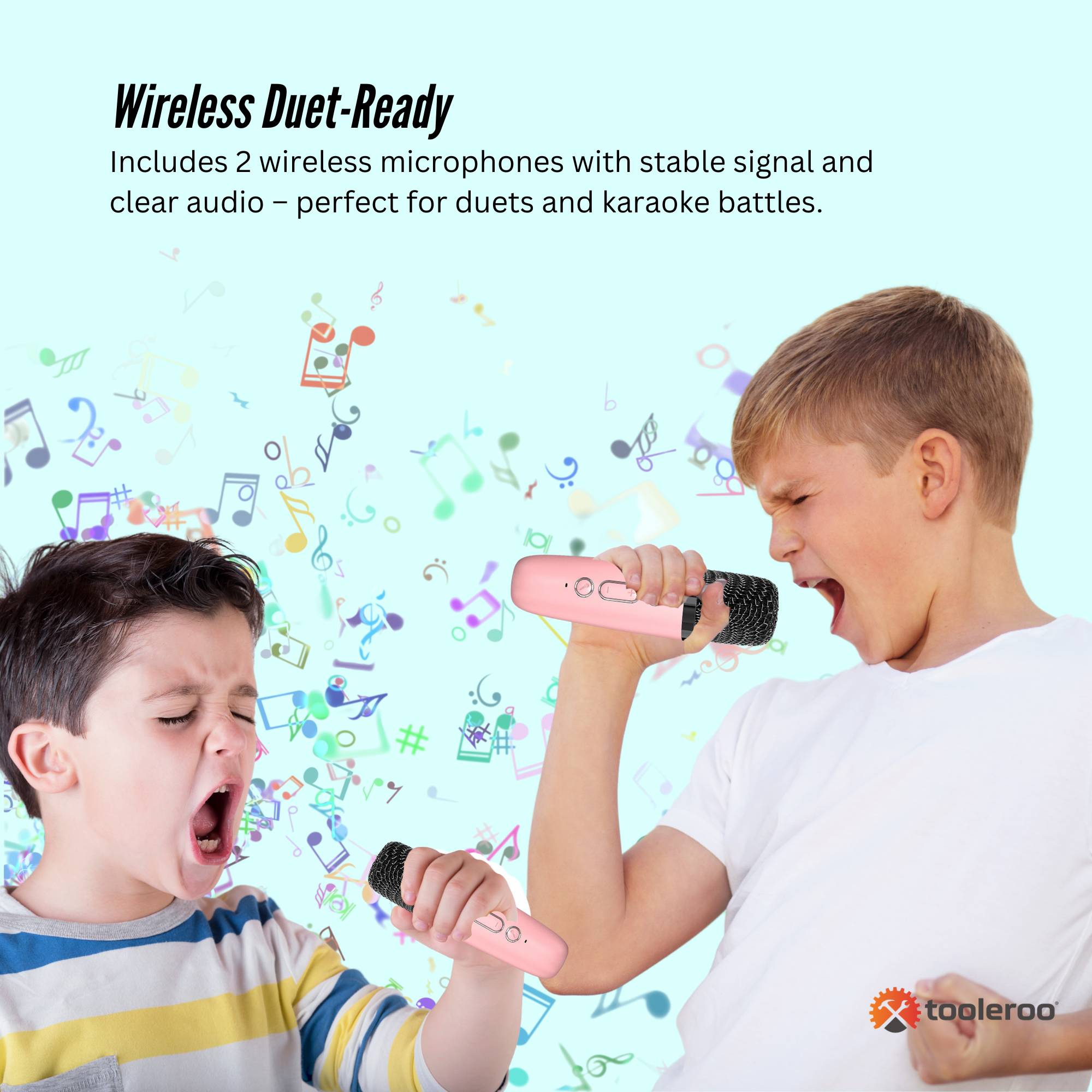 Mini Karaoke Machine and 2x Wireless Microphones Portable Bluetooth Speaker Pink 8