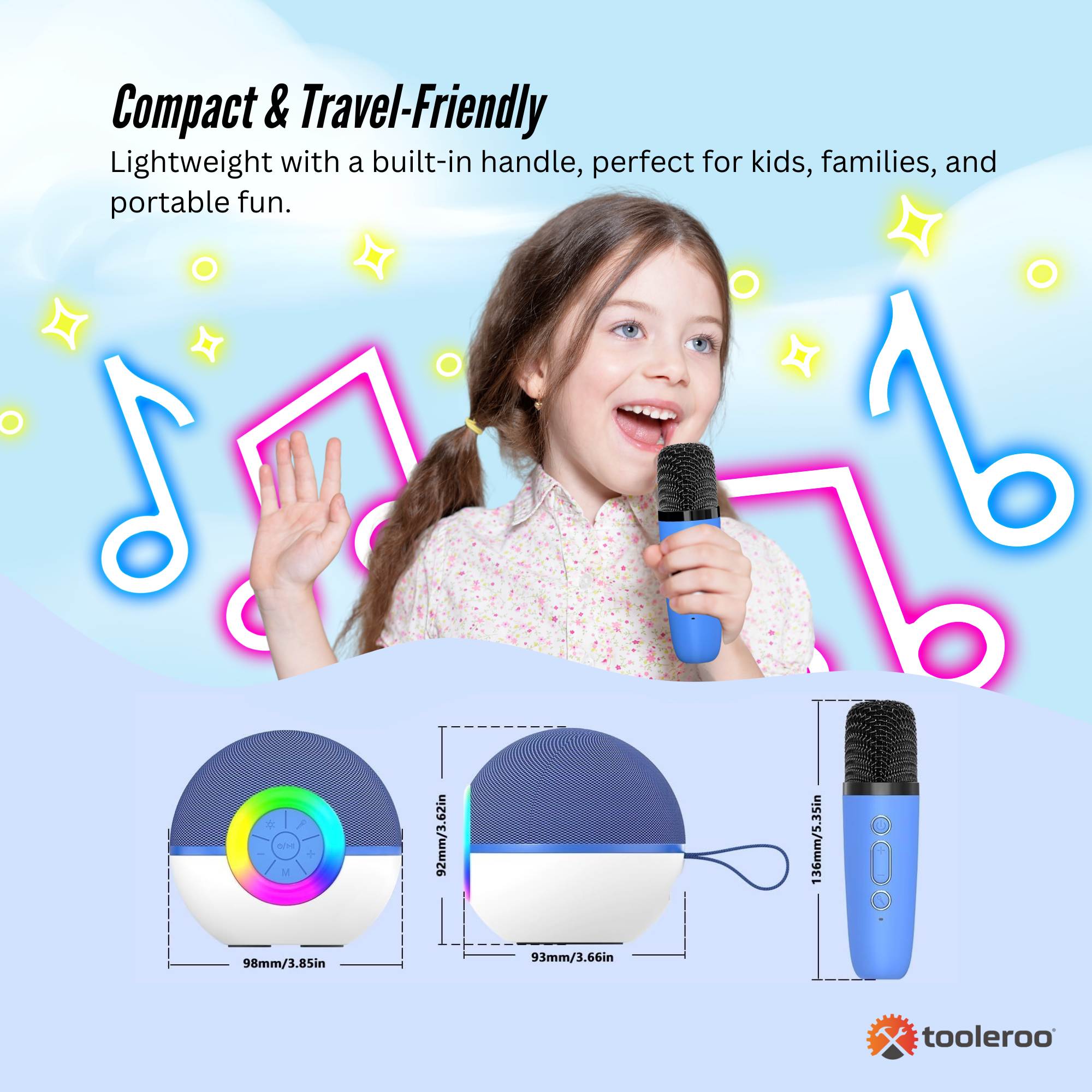 Mini Karaoke Machine and 2x Wireless Microphones Portable Bluetooth Speaker Blue 4