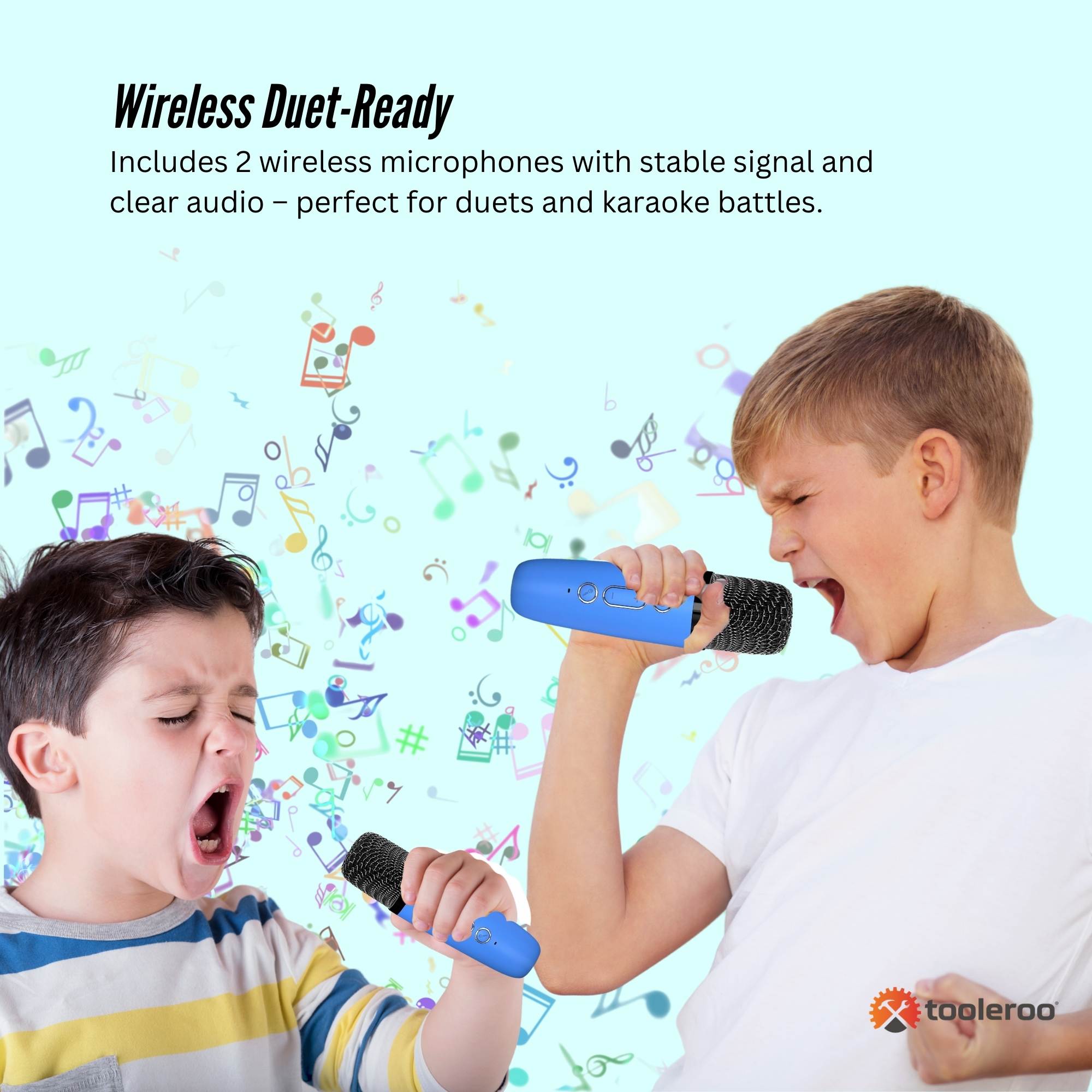 Mini Karaoke Machine and 2x Wireless Microphones Portable Bluetooth Speaker Blue 8