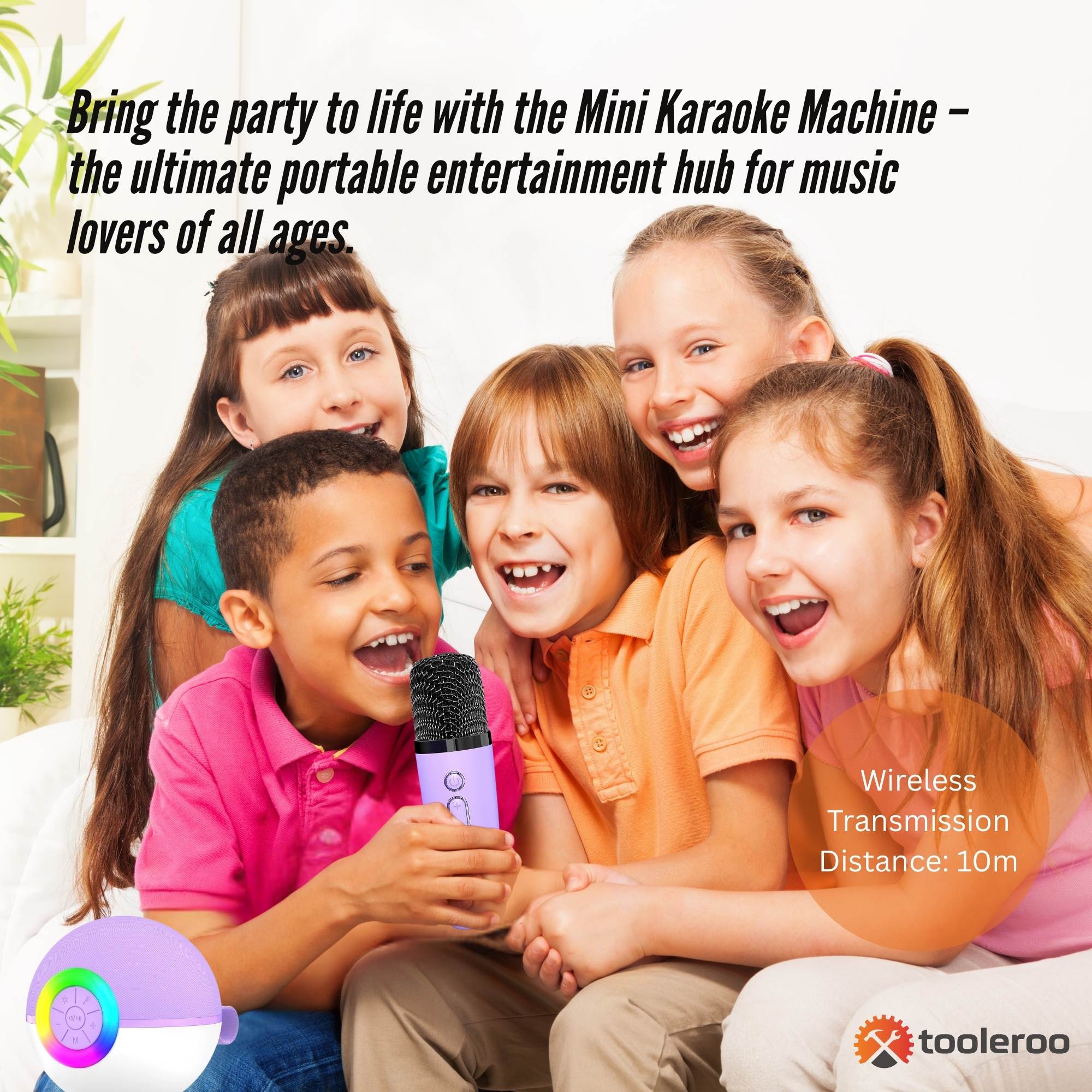 Mini Karaoke Machine - 2x Wireless Microphones Portable Bluetooth Speaker Purple 3