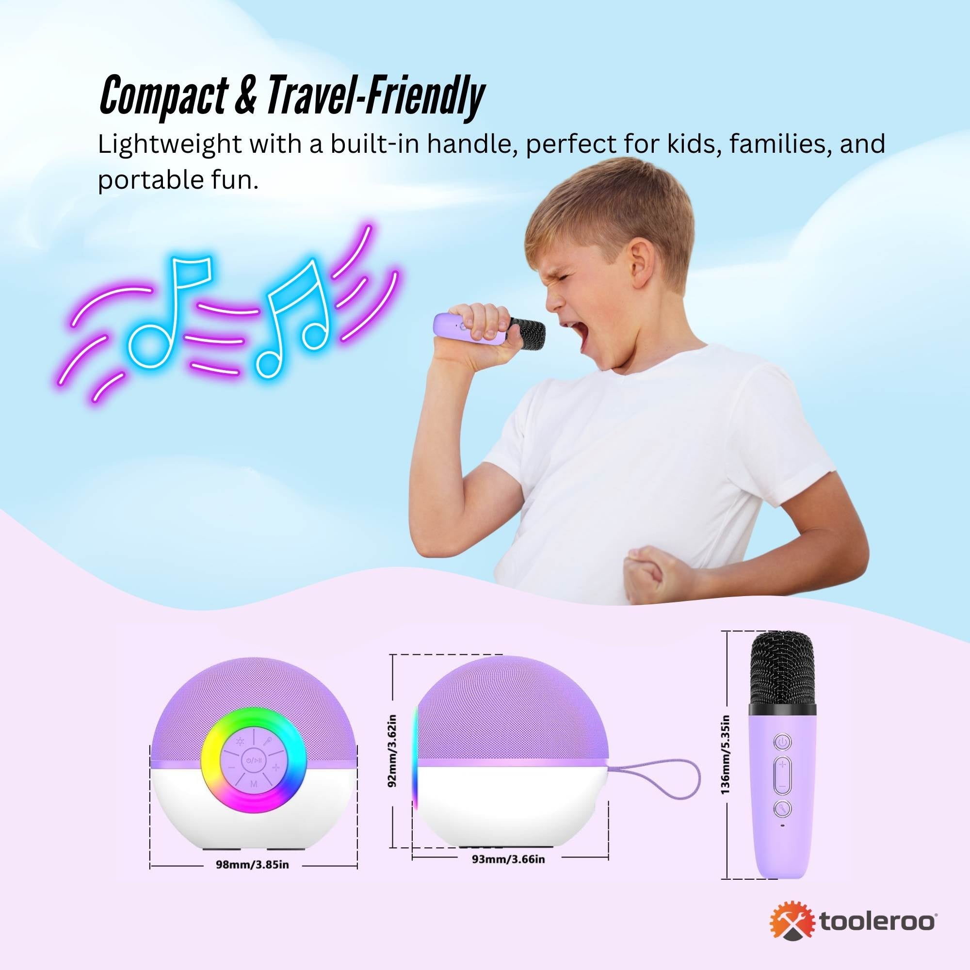 Mini Karaoke Machine - 2x Wireless Microphones Portable Bluetooth Speaker Purple 4