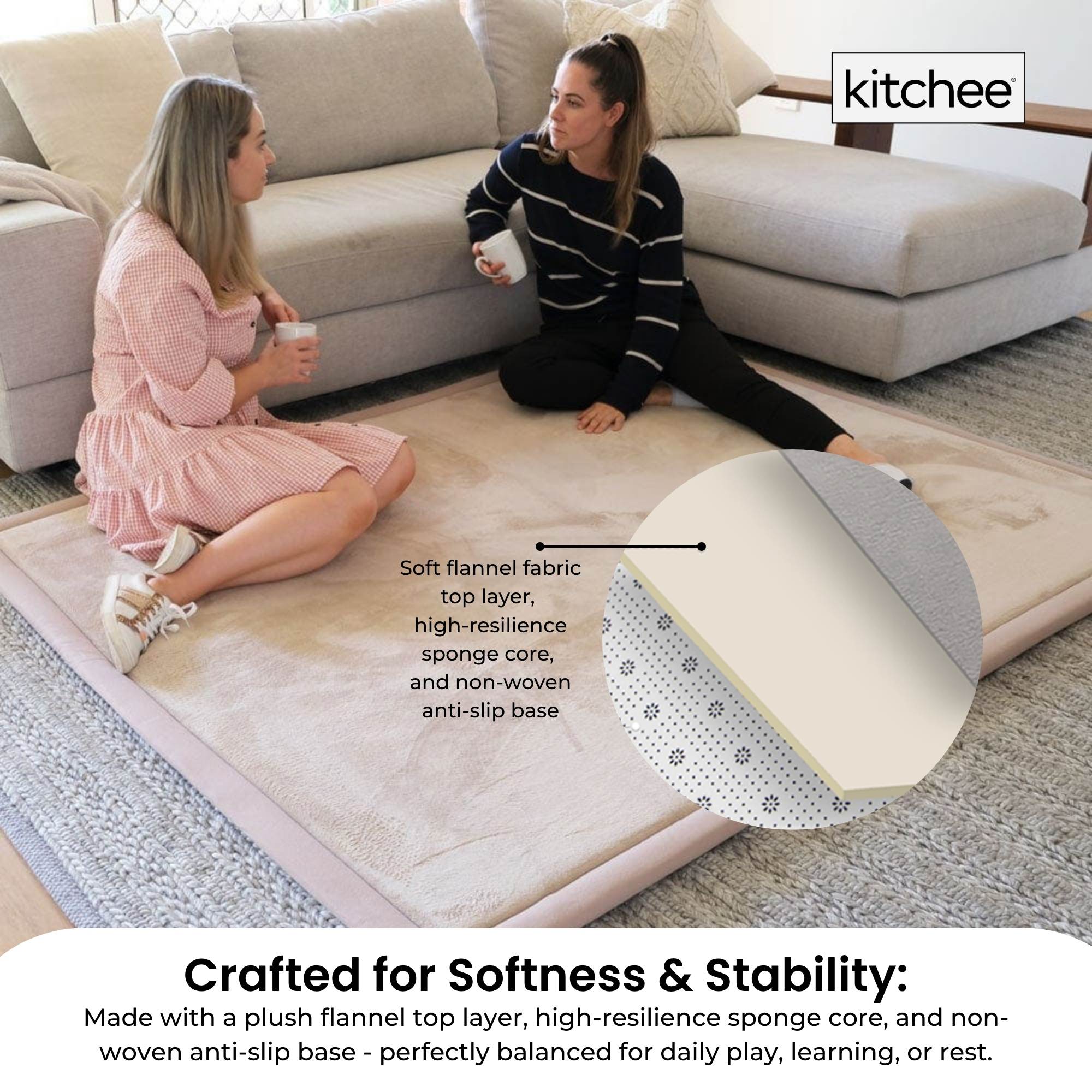 Kitchee Kids Foam Floor Play Mat 150x200cm – Padded Thick Soft Tatami Style Cream 5