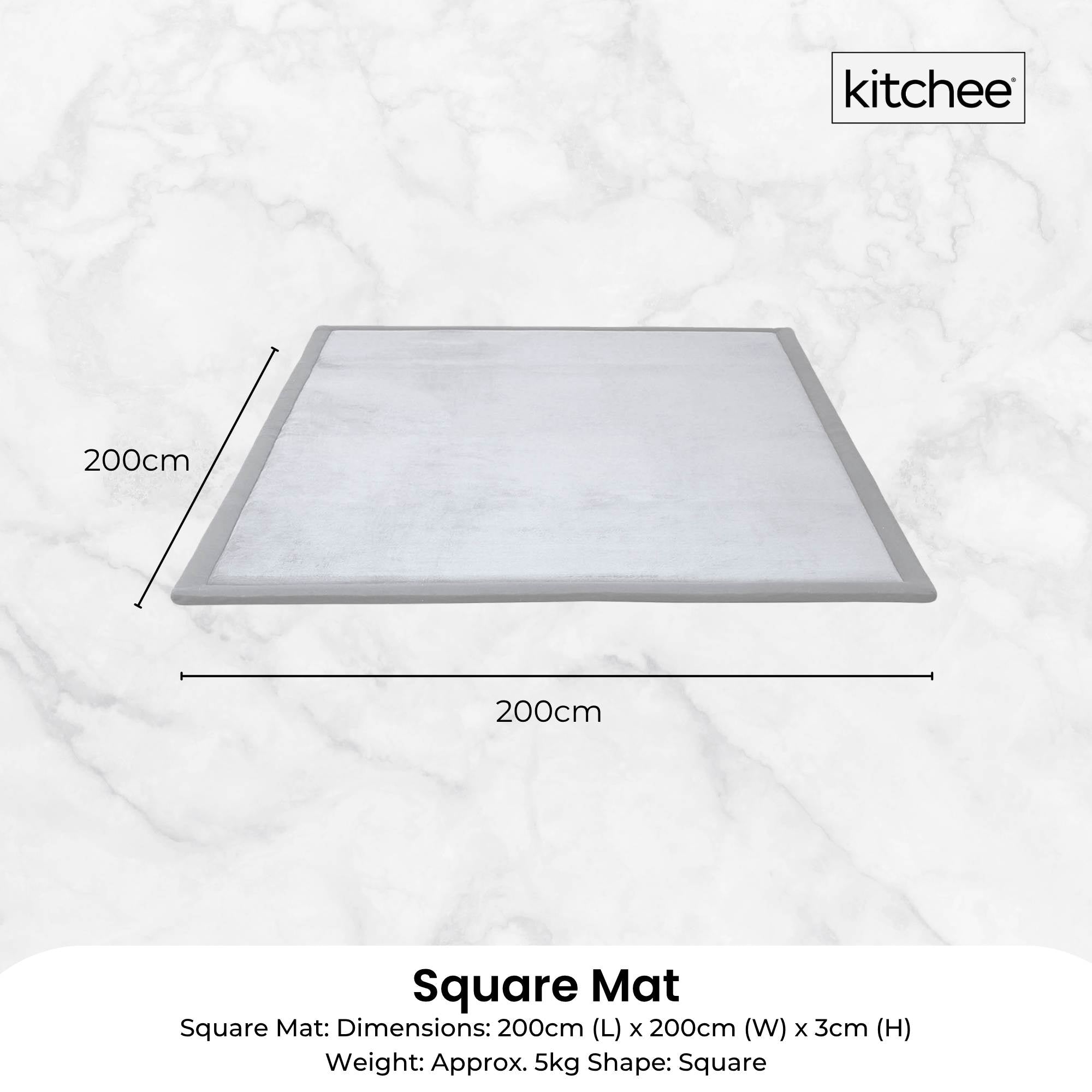 Kitchee Kids Foam Floor Play Mat 200x200cm – Padded Thick Soft Tatami Style Grey 7