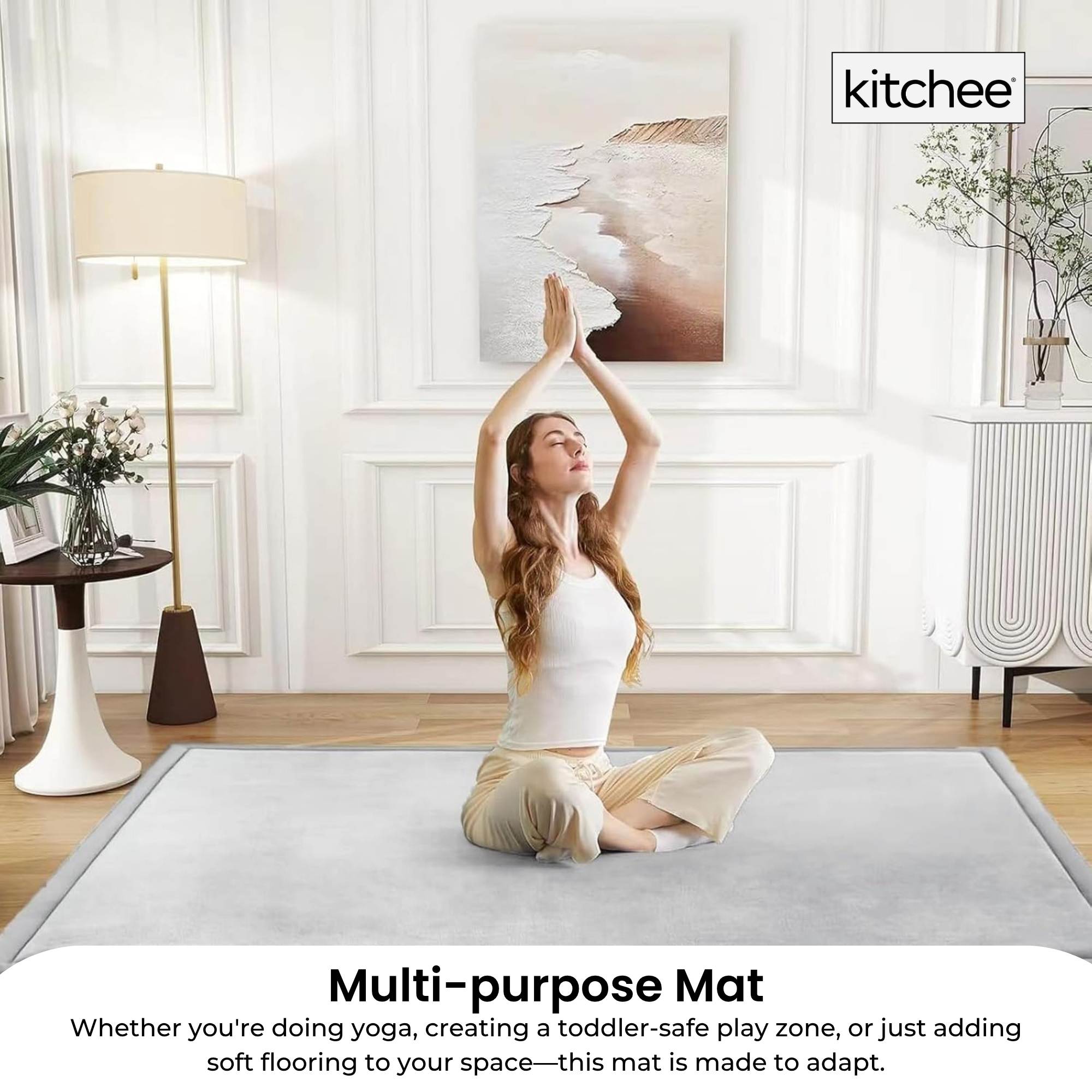 Kitchee Kids Foam Floor Play Mat 200x200cm – Padded Thick Soft Tatami Style Grey 8