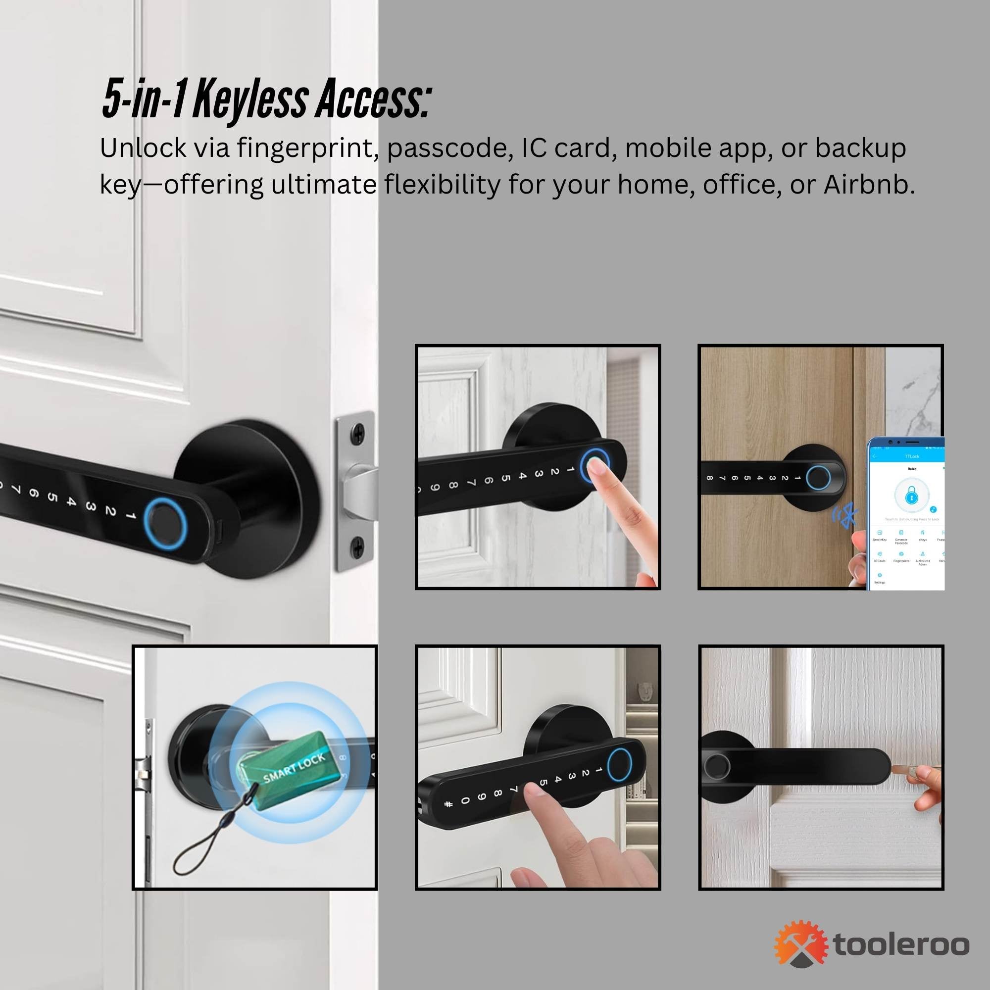 Tooleroo Digital Smart Door Lock Handle - 5in1 Keypad Home Entry Security System 4