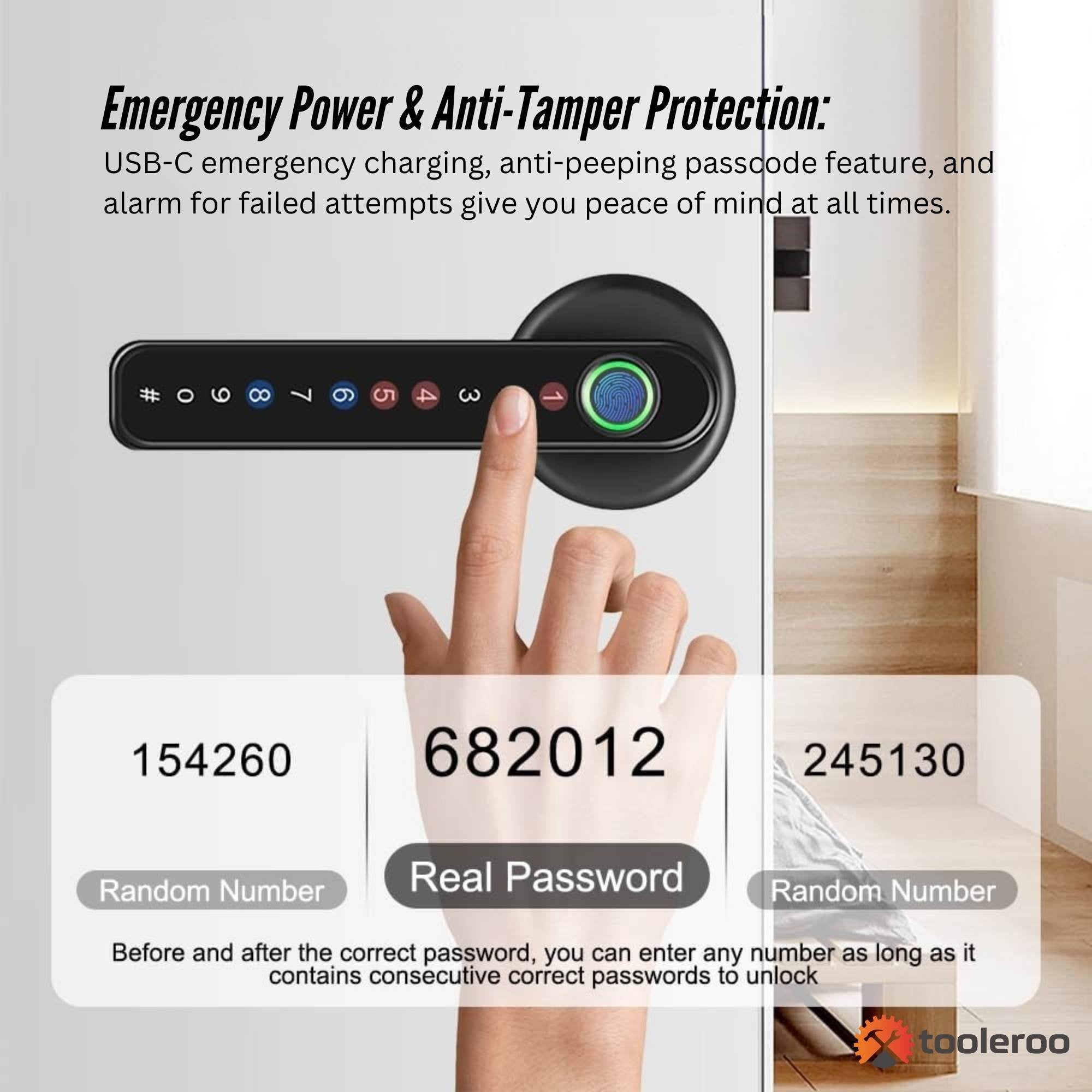Tooleroo Digital Smart Door Lock Handle - 5in1 Keypad Home Entry Security System 7