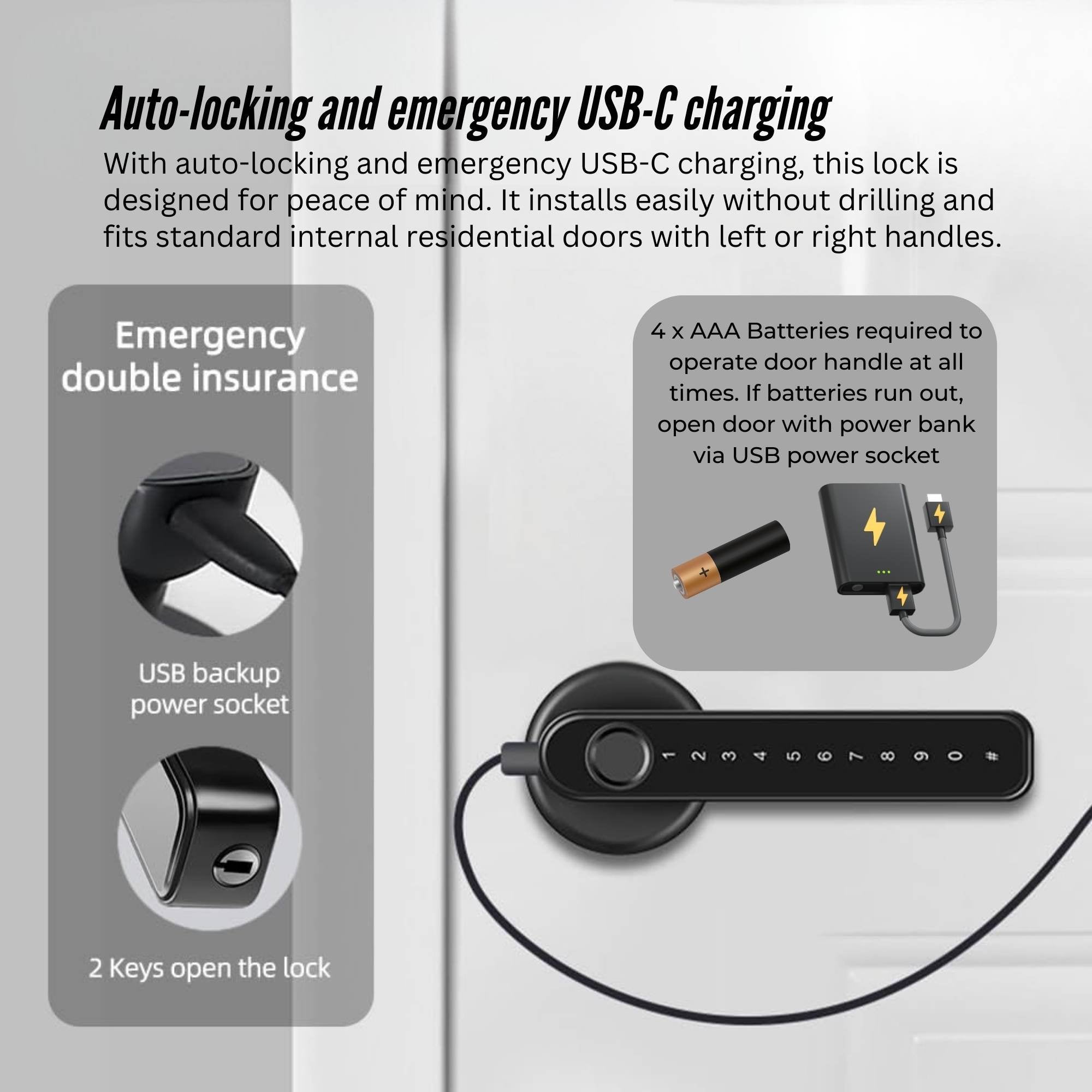 Tooleroo Digital Smart Door Lock Handle - 5in1 Keypad Home Entry Security System 8