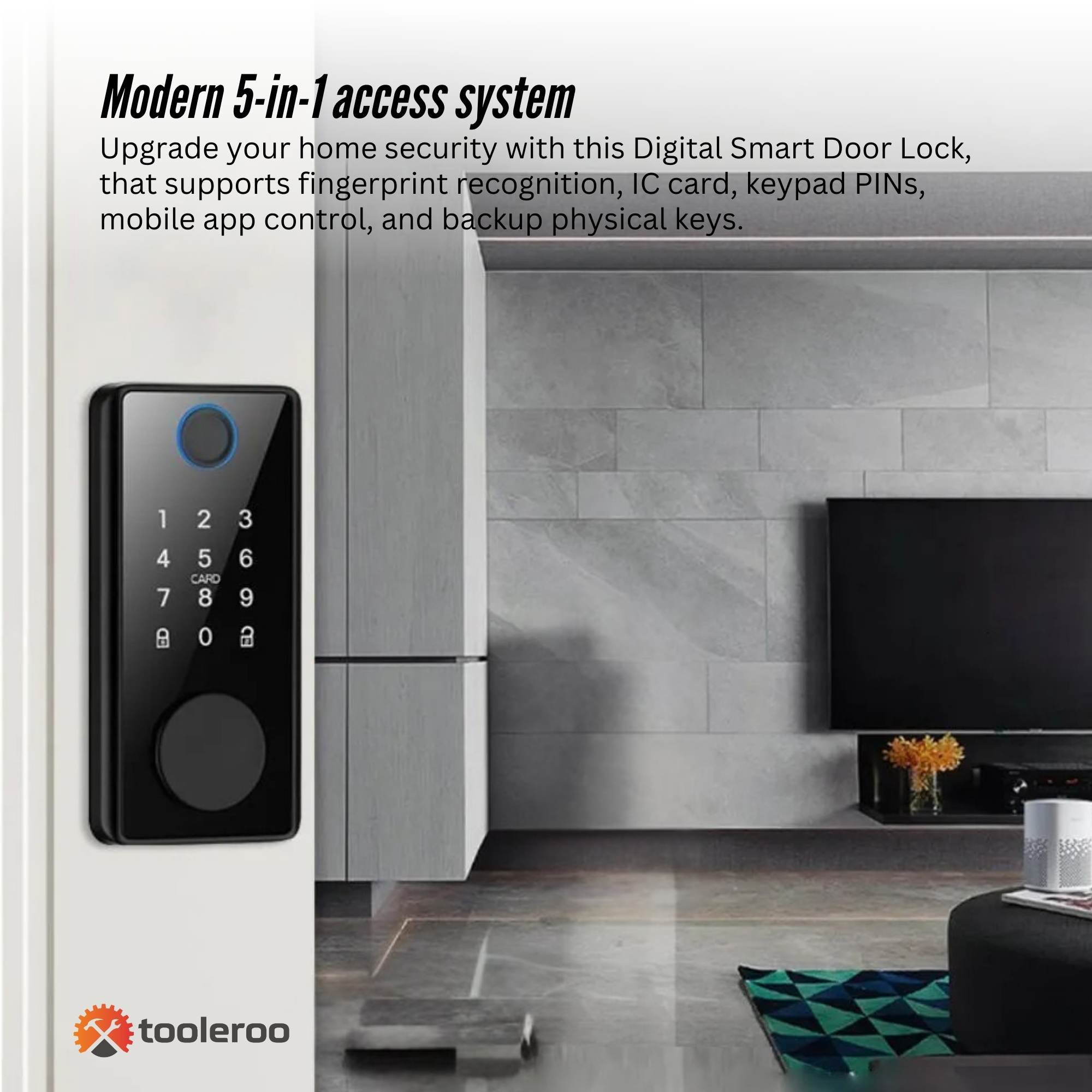Tooleroo Digital Smart Door Lock Keypad - 5-in-1  Home Entry Security System 3