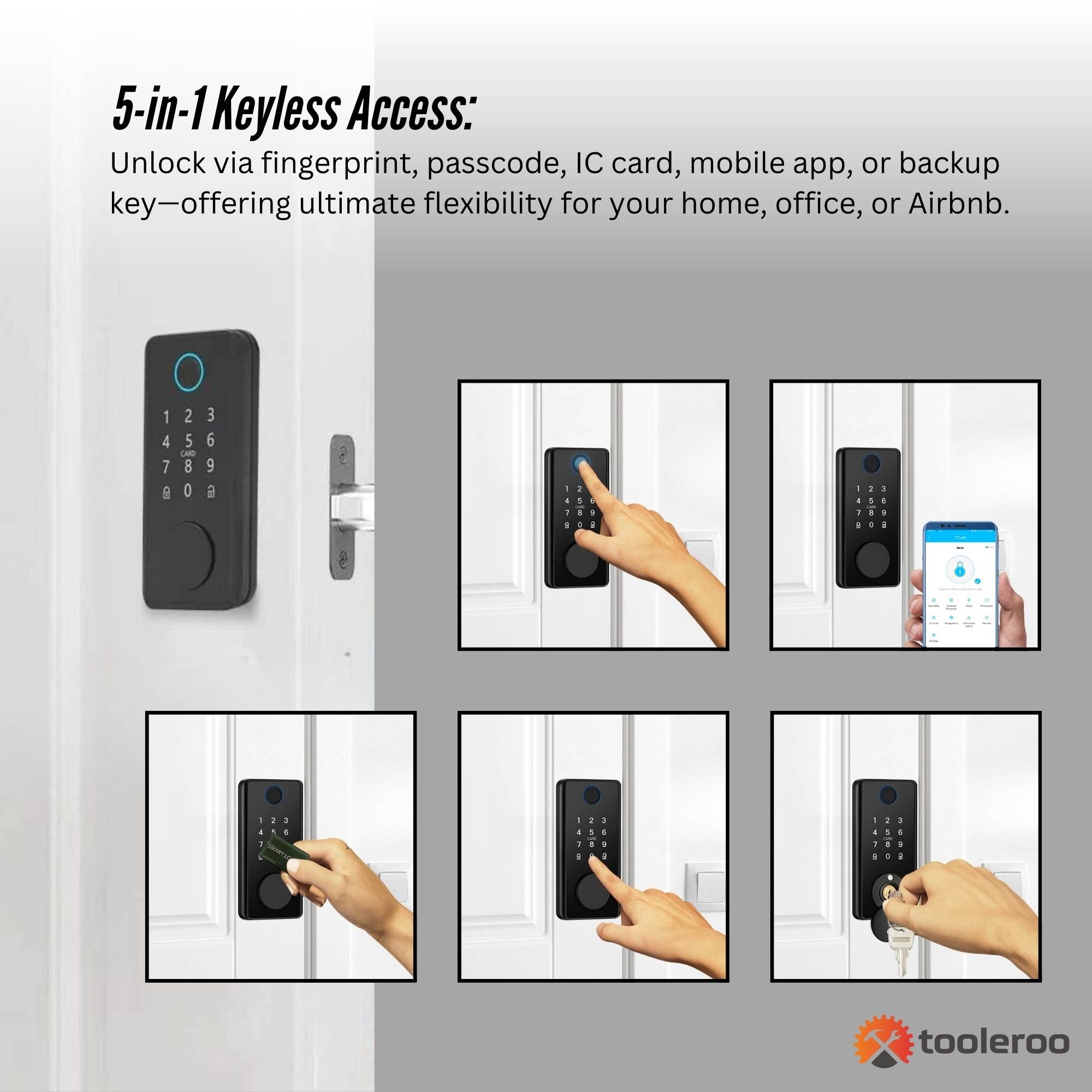 Tooleroo Digital Smart Door Lock Keypad - 5-in-1  Home Entry Security System 4