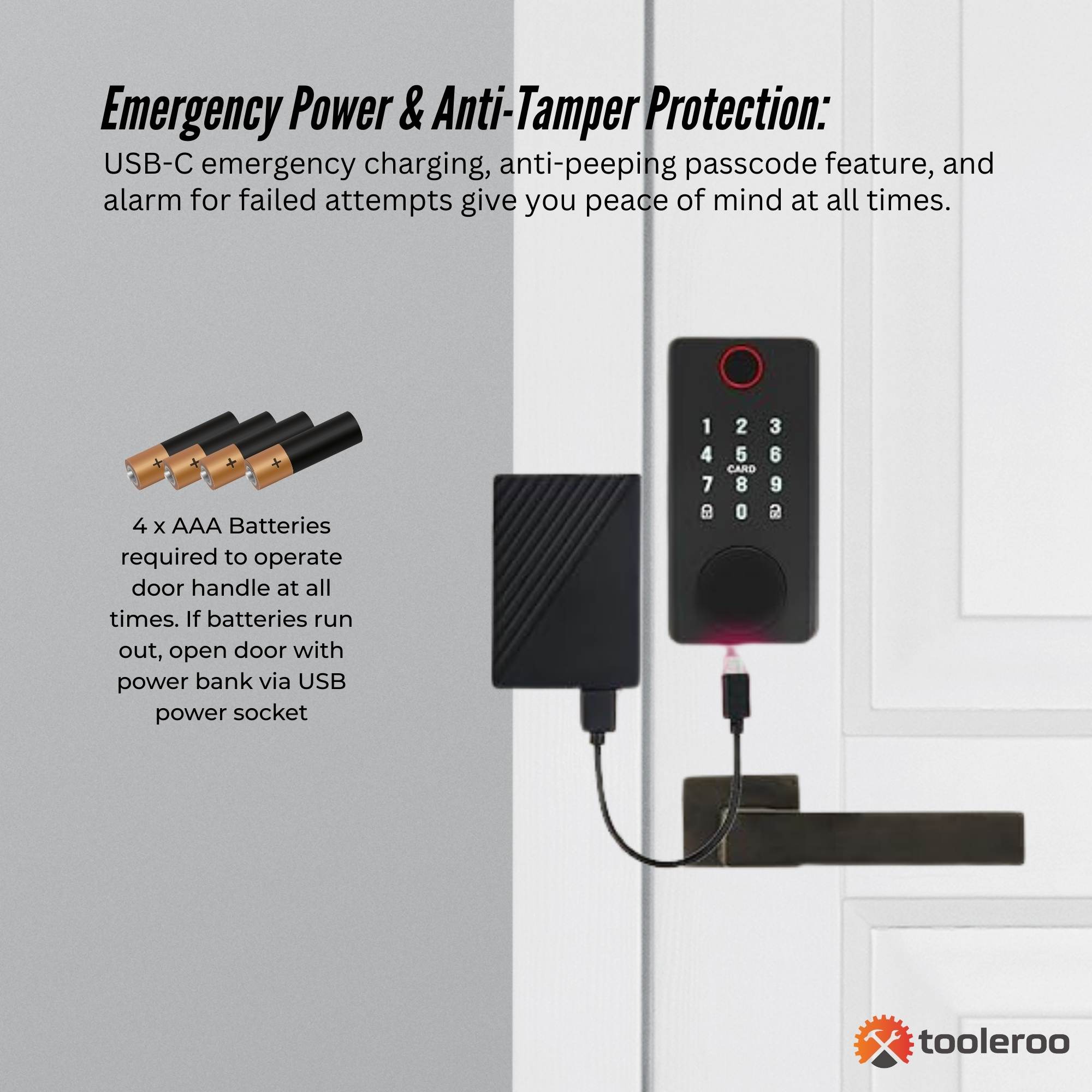 Tooleroo Digital Smart Door Lock Keypad - 5-in-1  Home Entry Security System 8