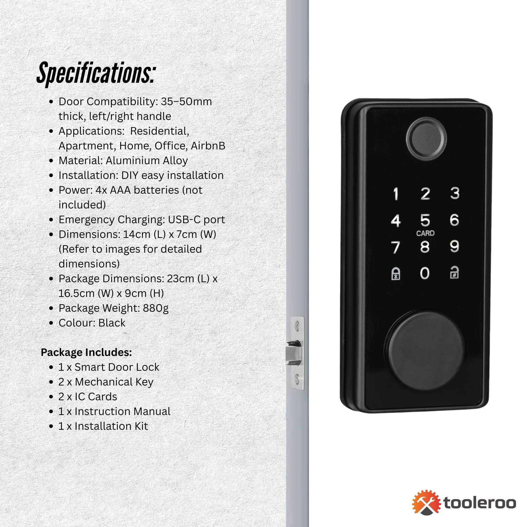 Tooleroo Digital Smart Door Lock Keypad - 5-in-1  Home Entry Security System 9