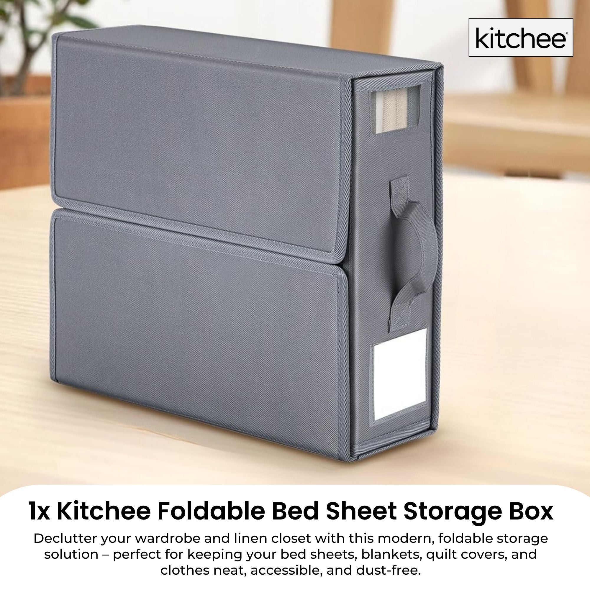 1x Kitchee Foldable Bed Sheet Storage Box – Linen & Closet Organiser Grey