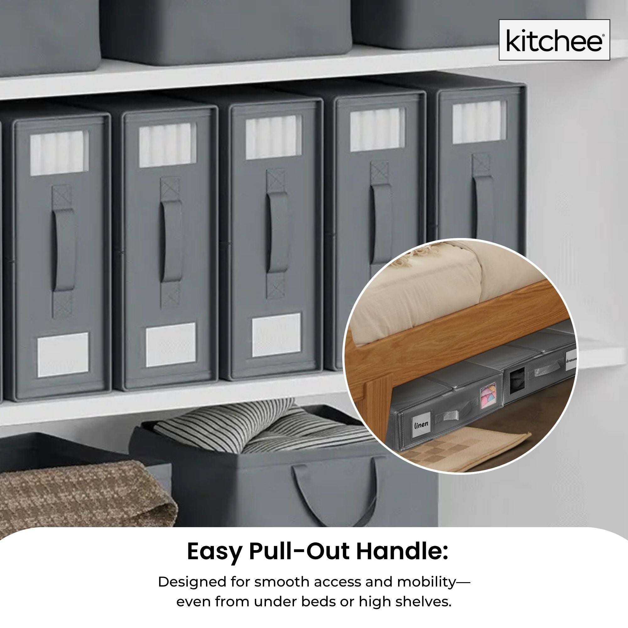 1x Kitchee Foldable Bed Sheet Storage Box – Linen & Closet Organiser Grey 7