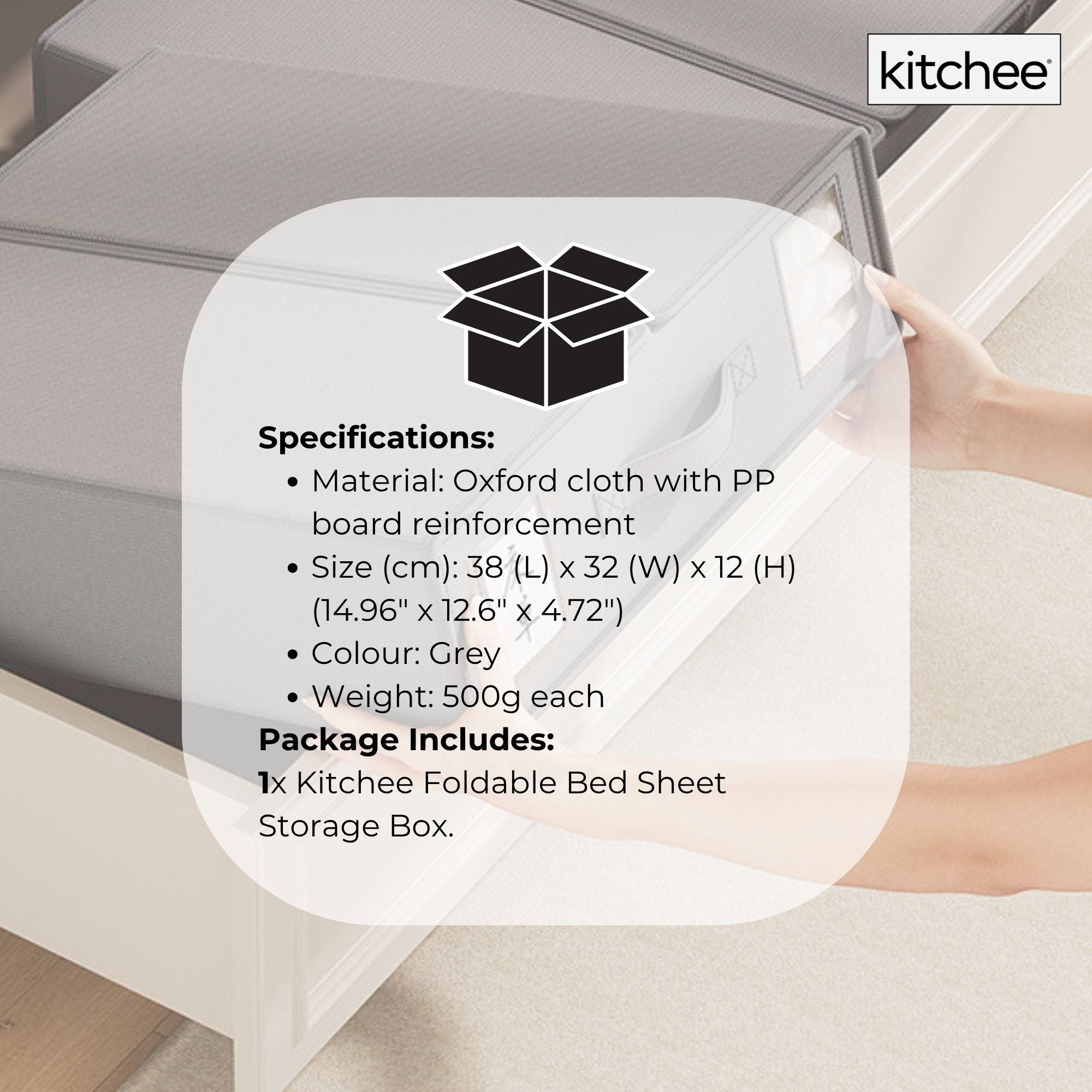 1x Kitchee Foldable Bed Sheet Storage Box – Linen & Closet Organiser Grey 8