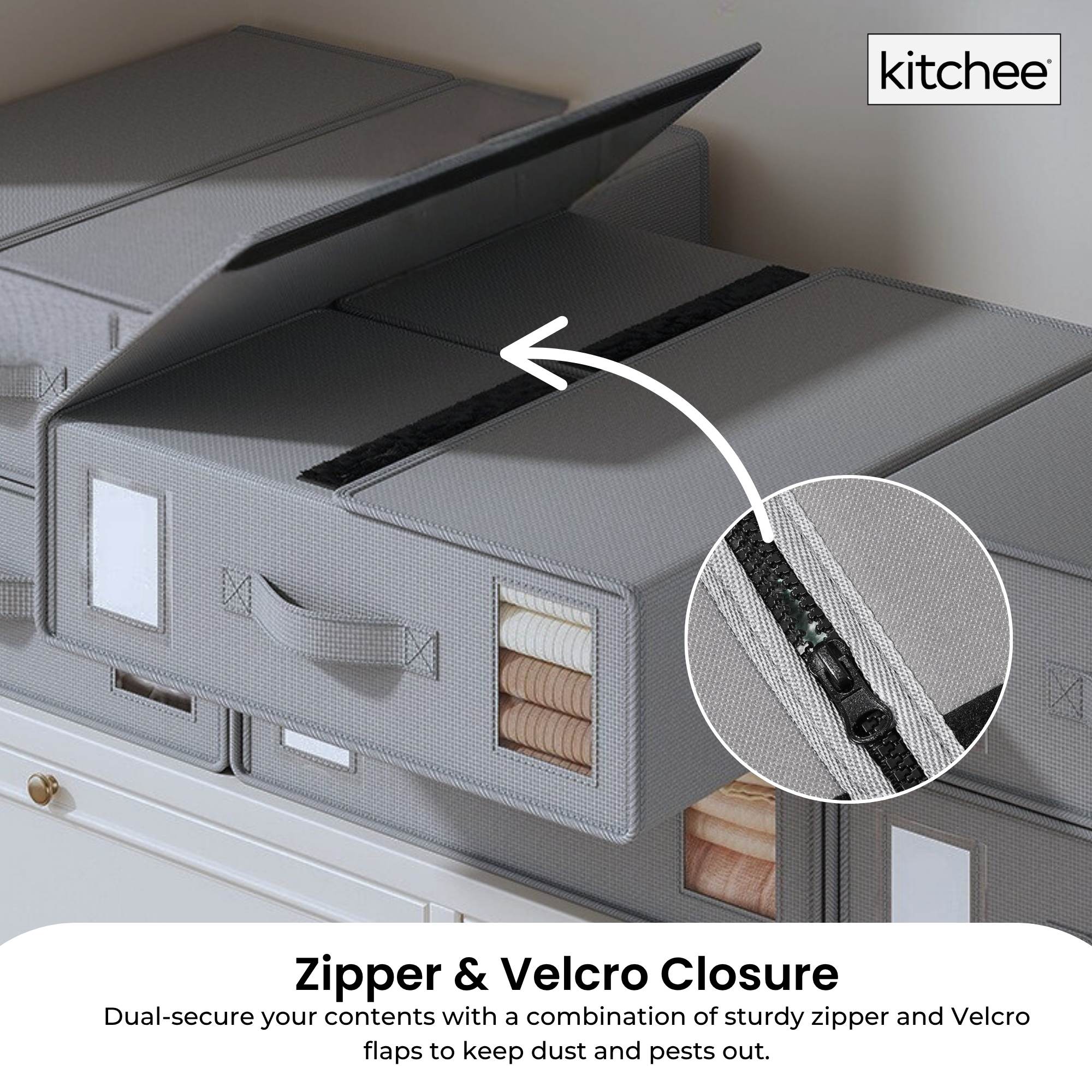 4x Kitchee Foldable Bed Sheet Storage Box – Linen & Closet Organiser Grey 3