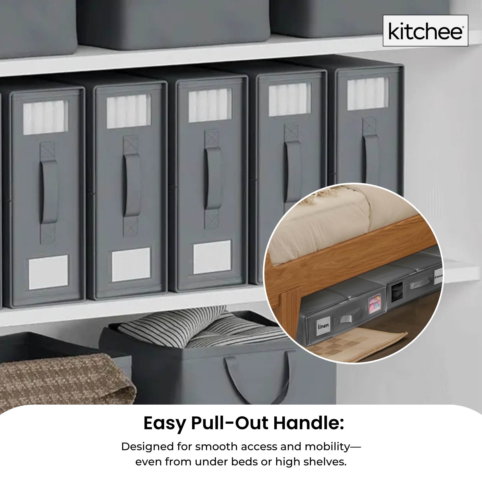 4x Kitchee Foldable Bed Sheet Storage Box – Linen & Closet Organiser Grey 7