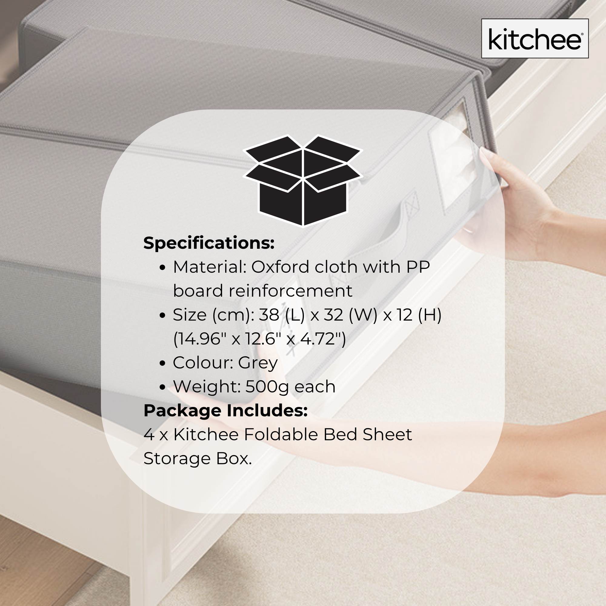 4x Kitchee Foldable Bed Sheet Storage Box – Linen & Closet Organiser Grey 8
