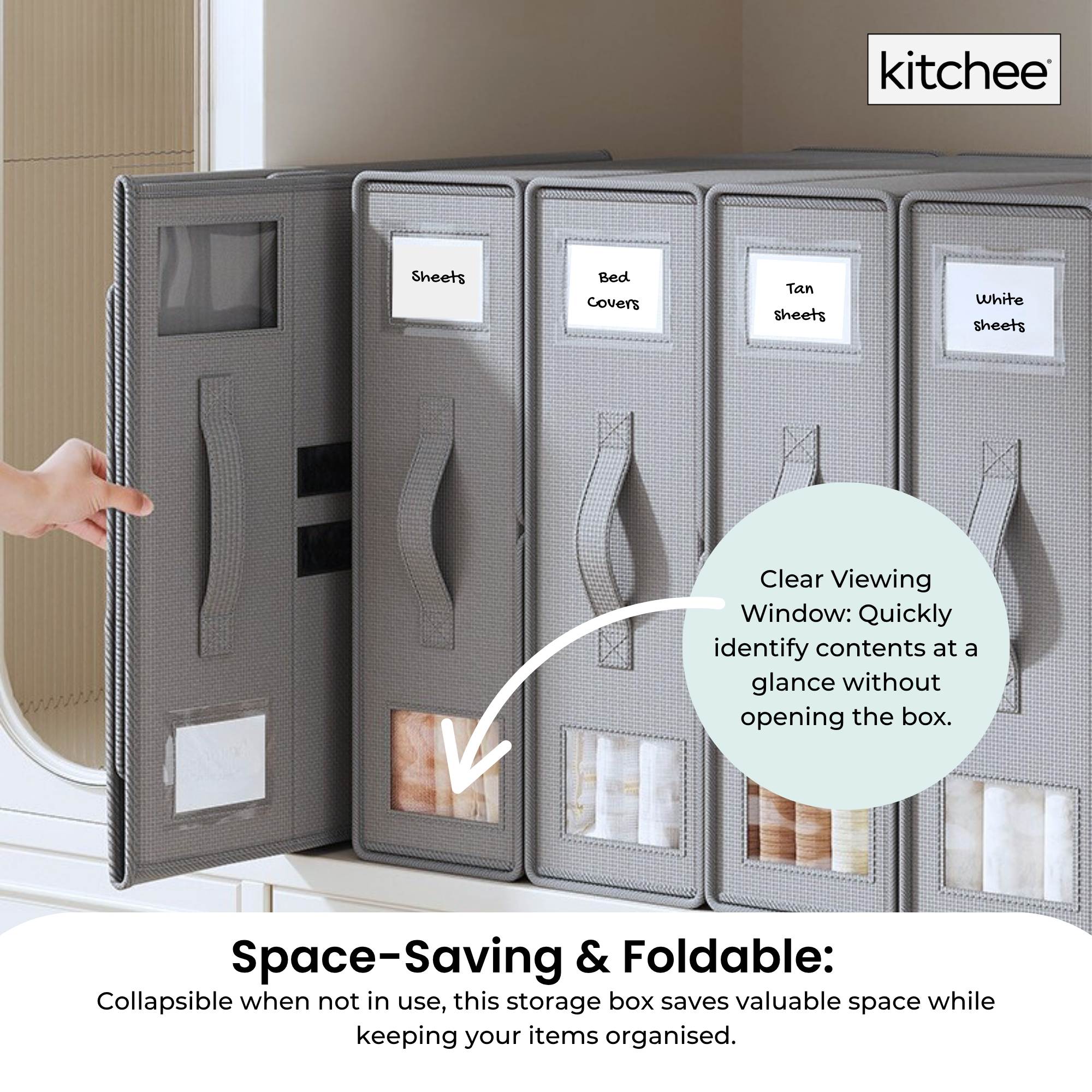 10x Kitchee Foldable Bed Sheet Storage Box – Linen & Closet Organiser Grey 4
