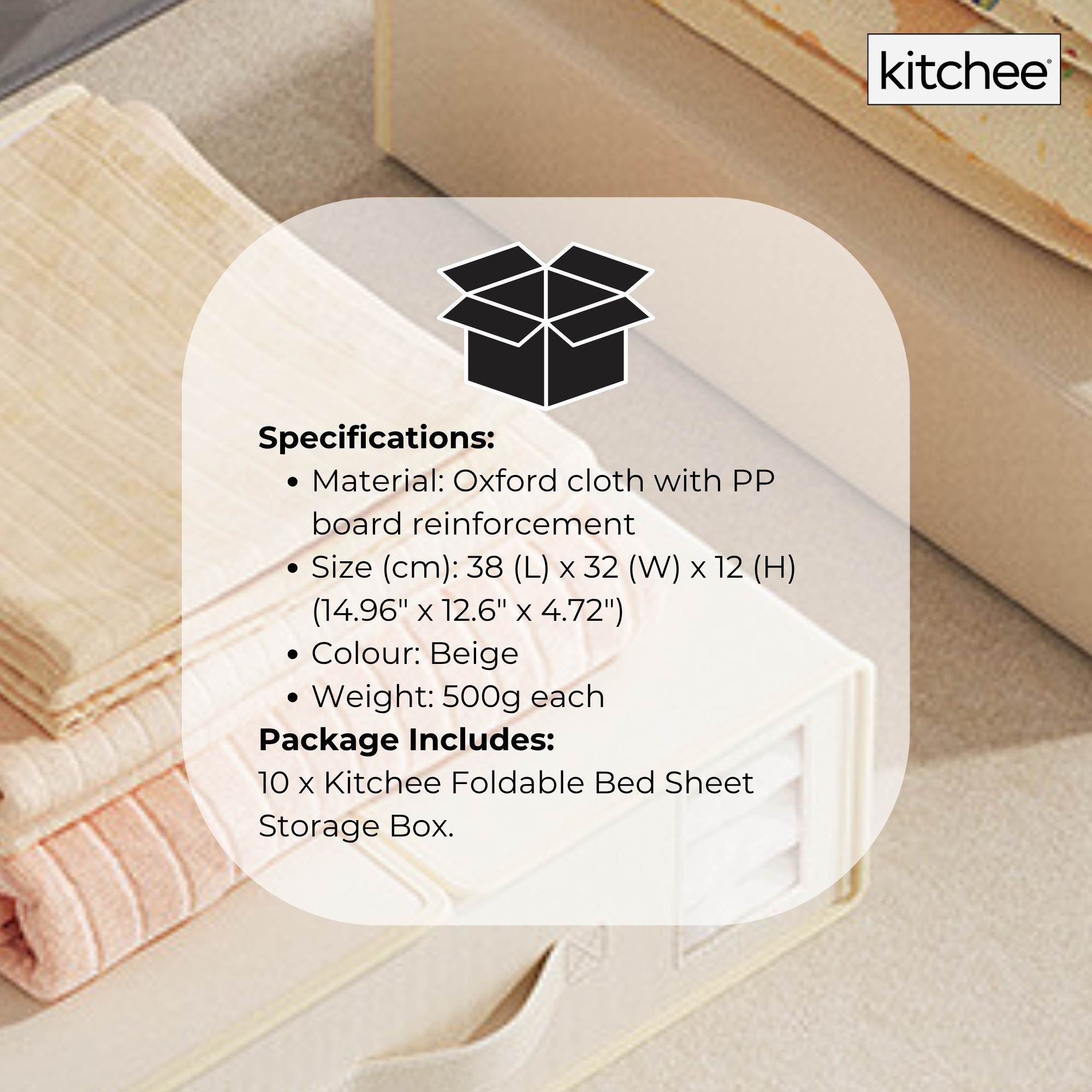 10x Kitchee Foldable Bed Sheet Storage Box – Linen & Closet Organiser Beige 8