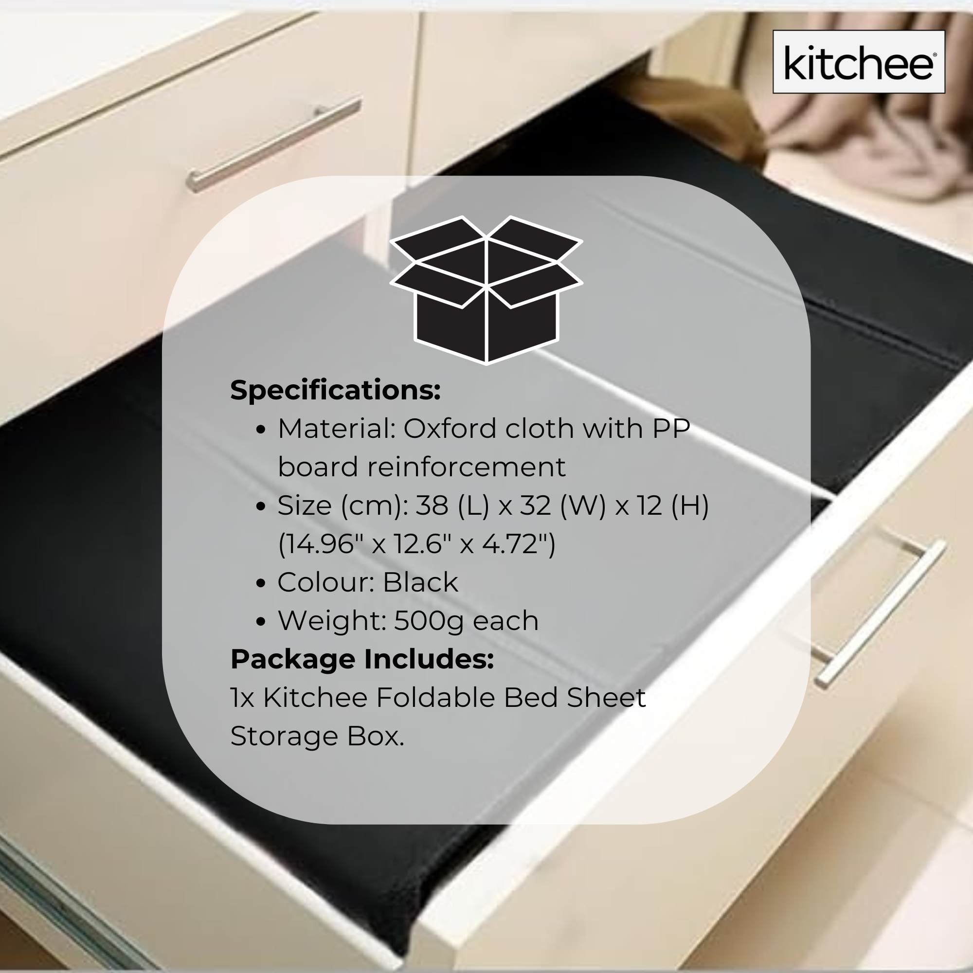 1x Kitchee Foldable Bed Sheet Storage Box – Linen & Closet Organiser Black 8