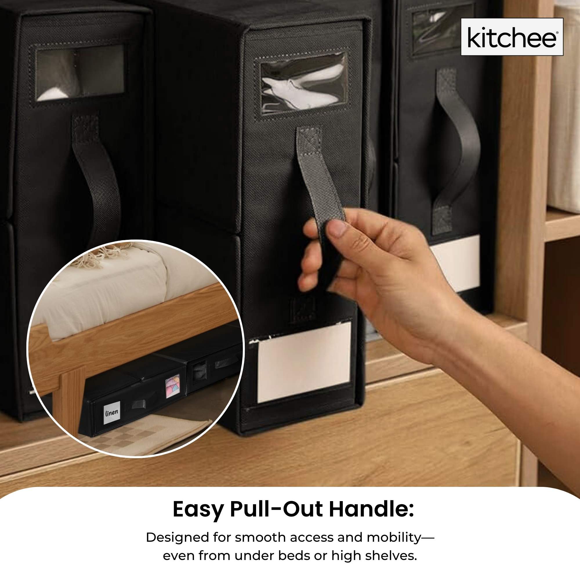 4x Kitchee Foldable Bed Sheet Storage Box – Linen & Closet Organiser Black 7