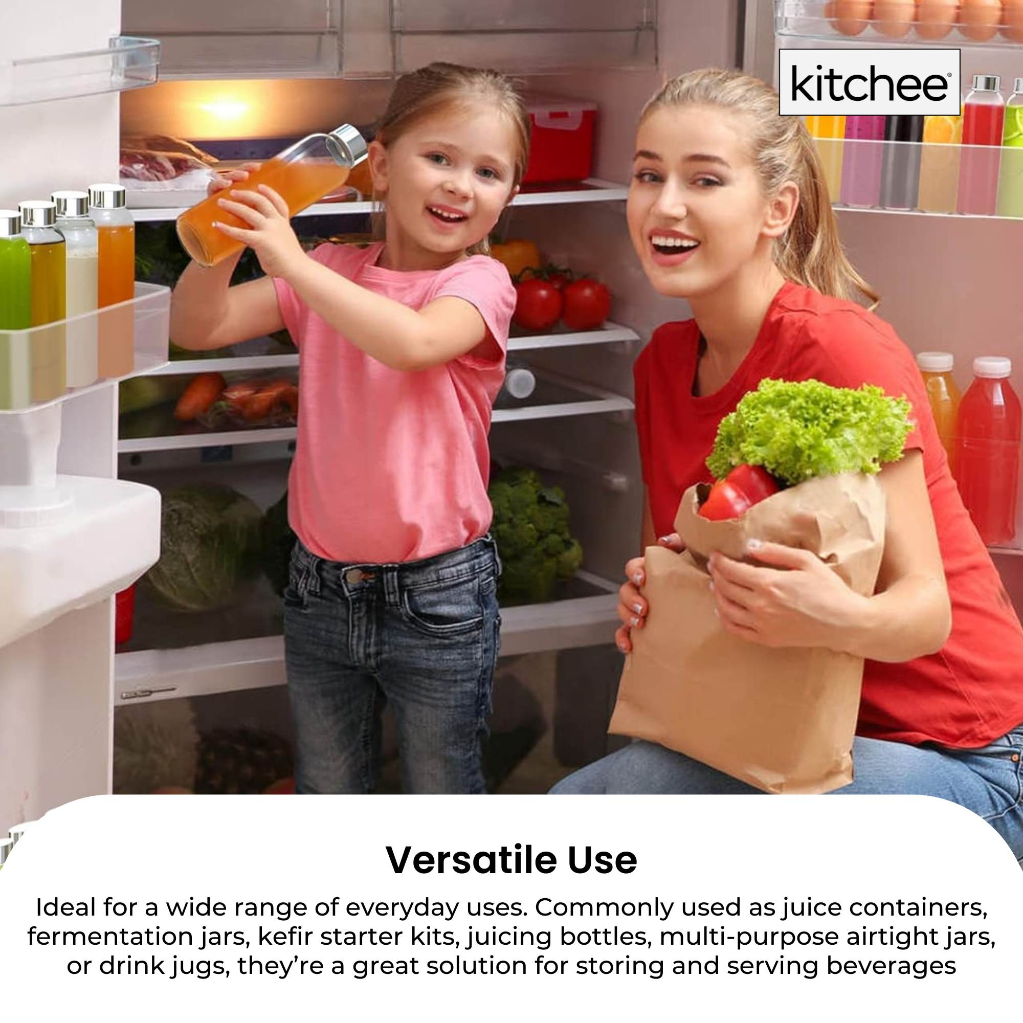 Kitchee 500ml Glass Water Bottle with Stainless Steel Lid - Set of 6 Drink Bottles 5